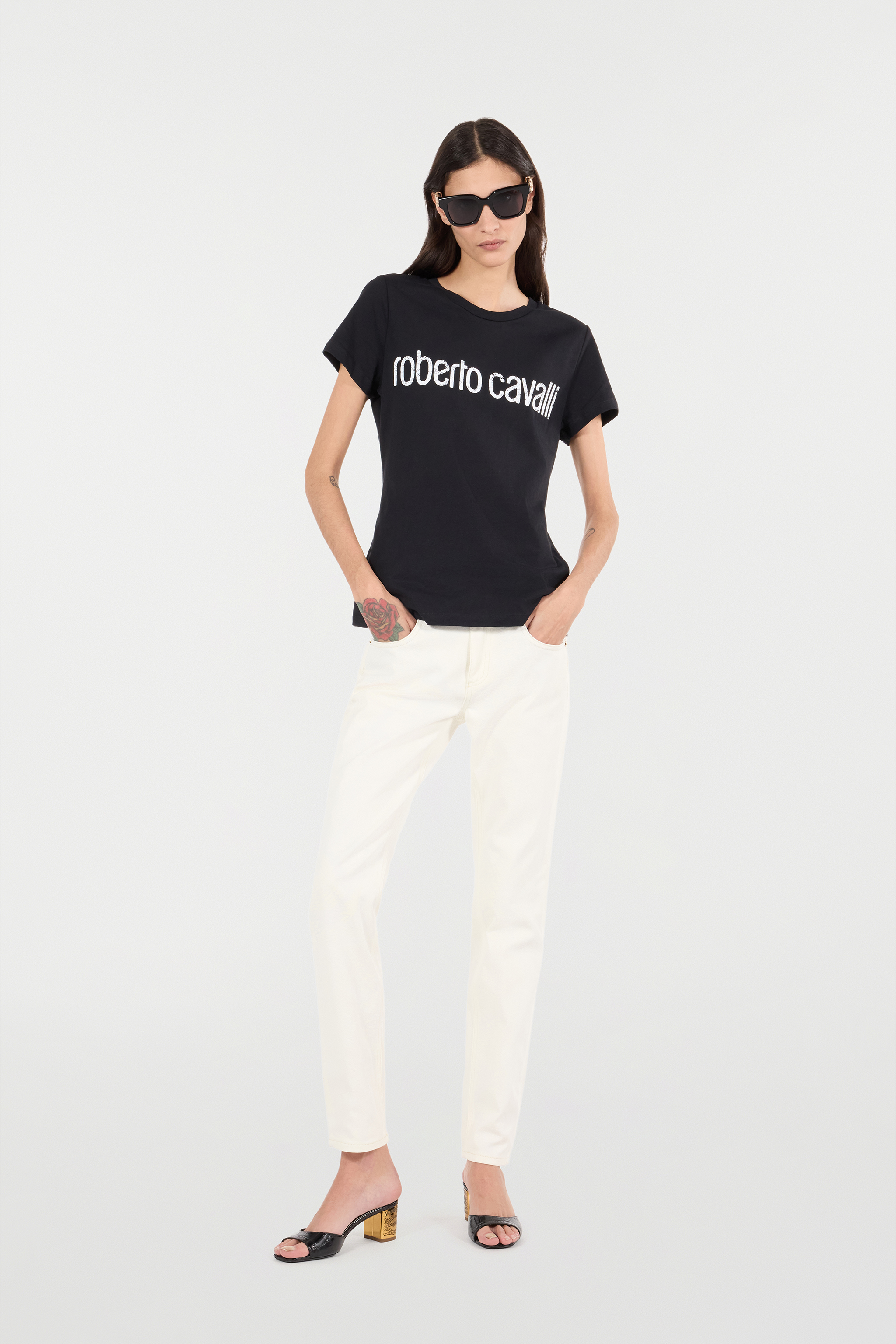 Roberto Cavalli Python-print Pants With Charm In Ivory