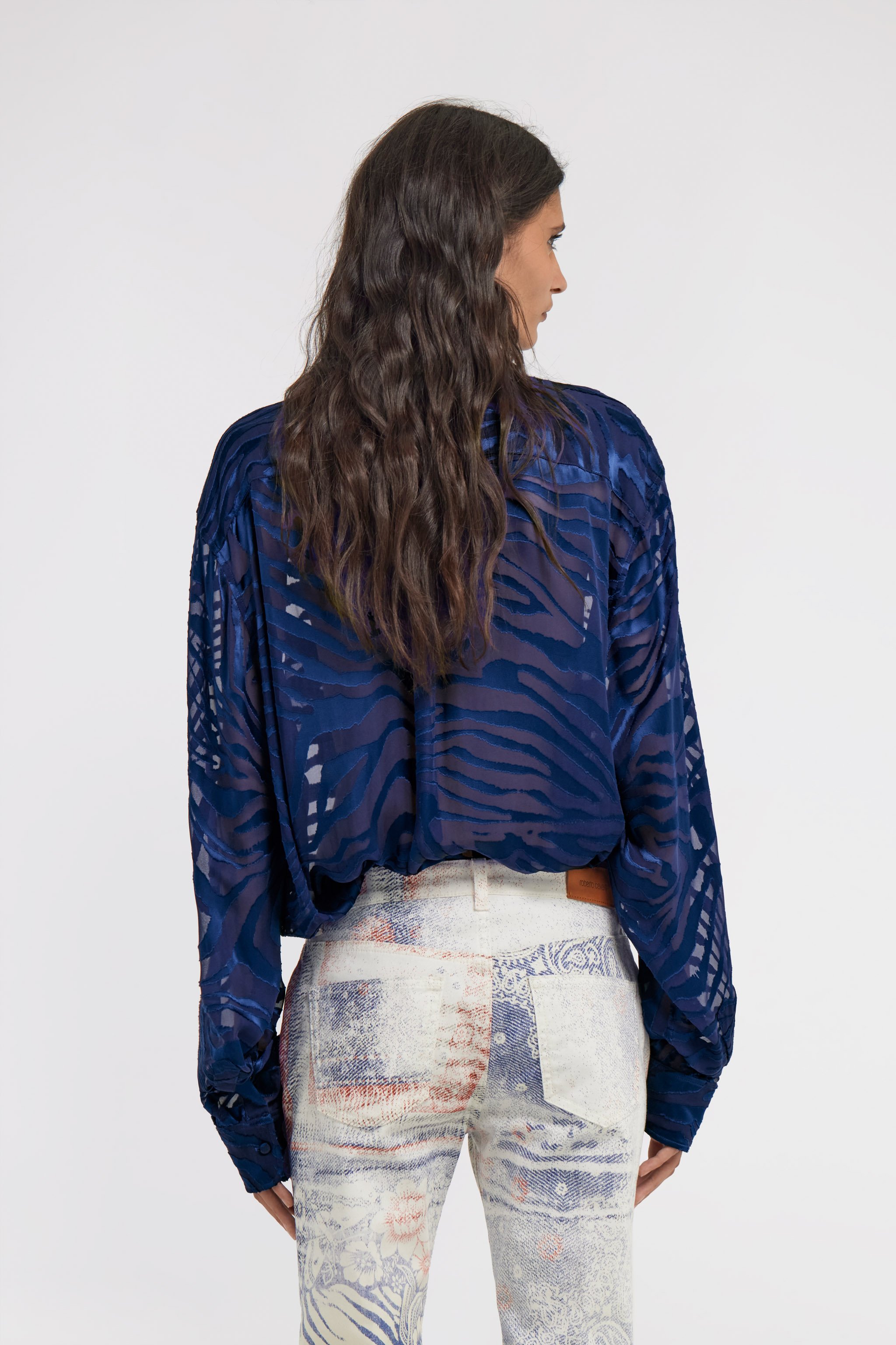 Roberto Cavalli Sheer Zebra Shirt In Blue