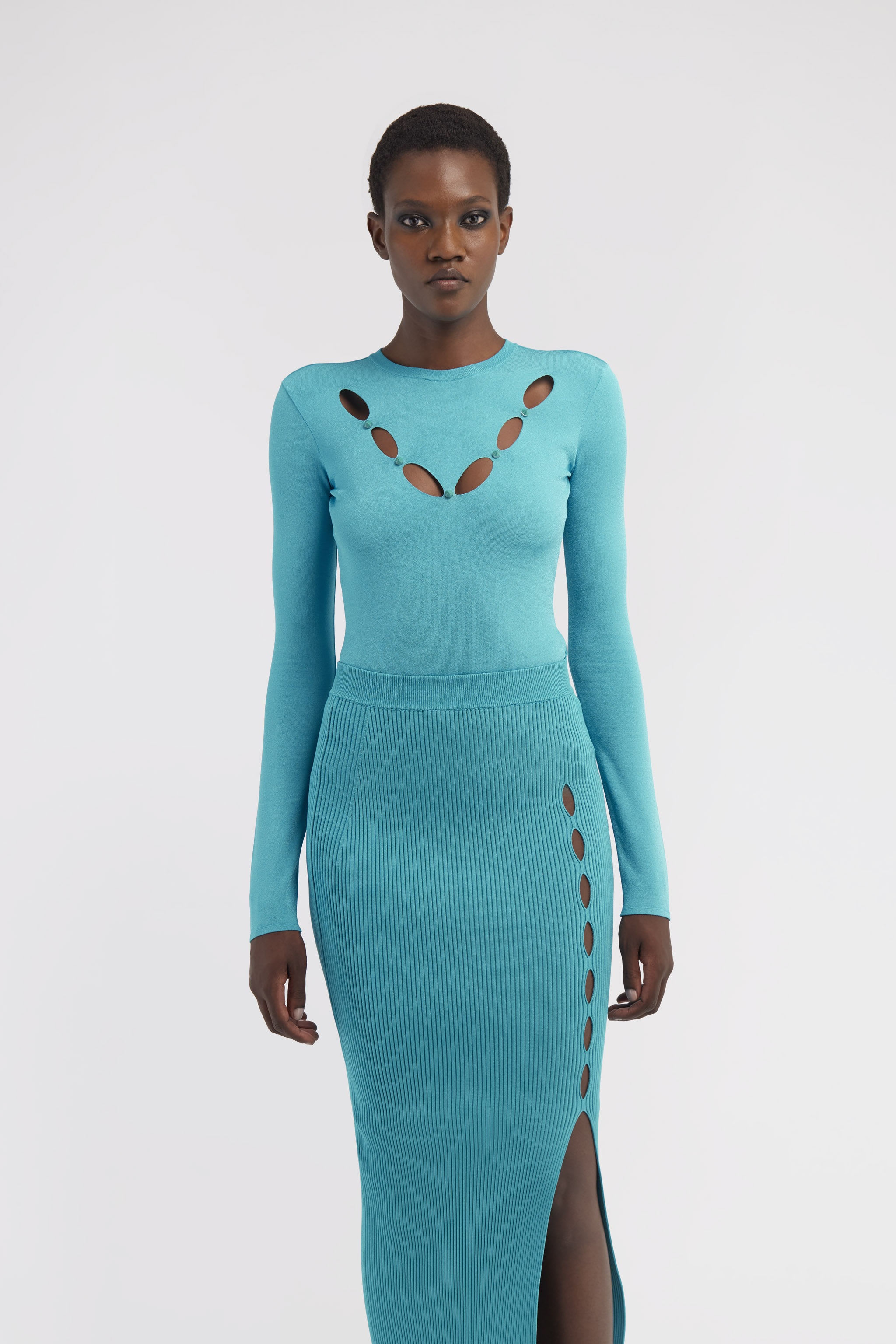 Roberto Cavalli Knit Top With Cut-out In Light Blue