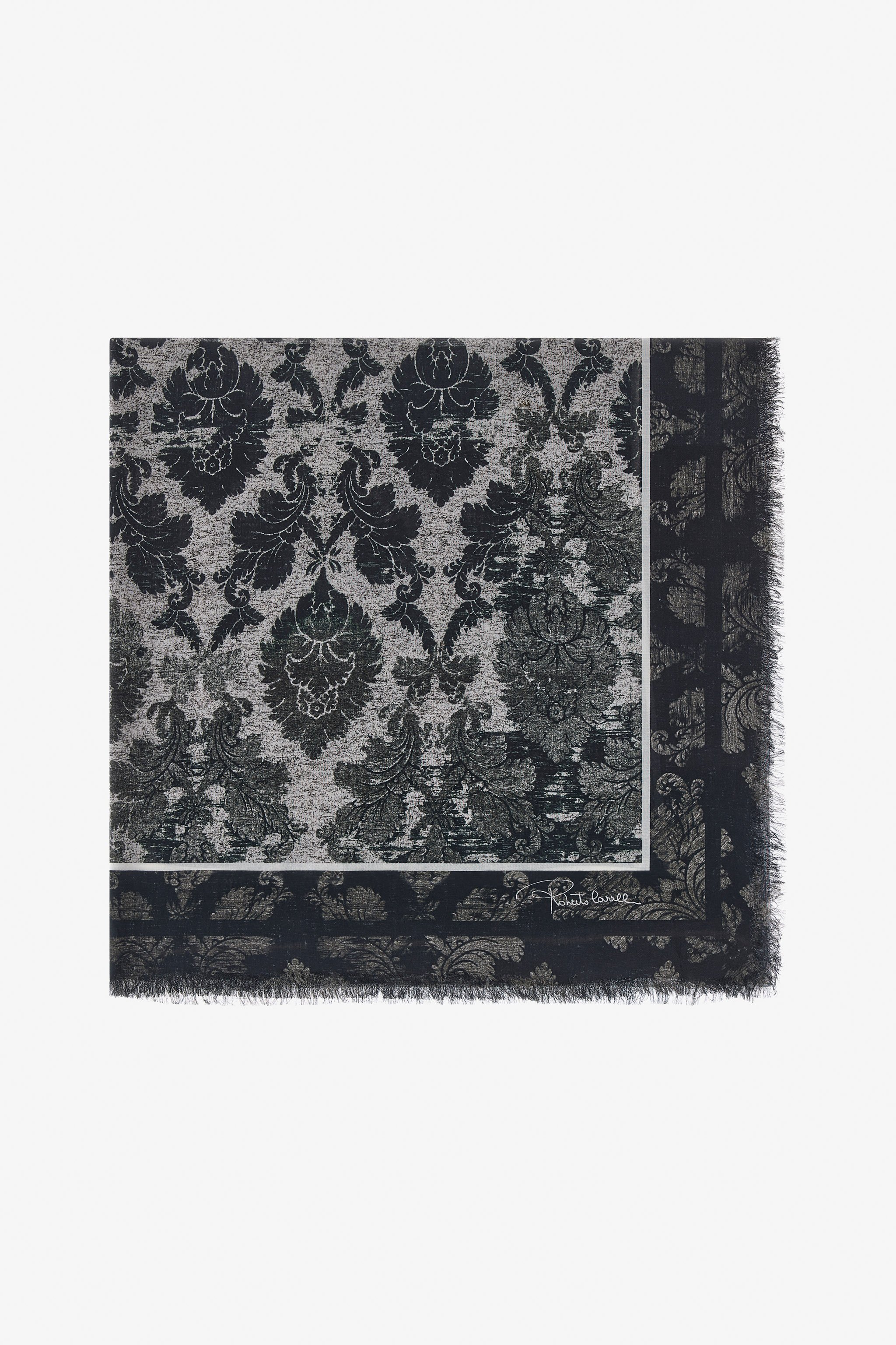 Roberto Cavalli Shawl With Brocade Print In Black & White