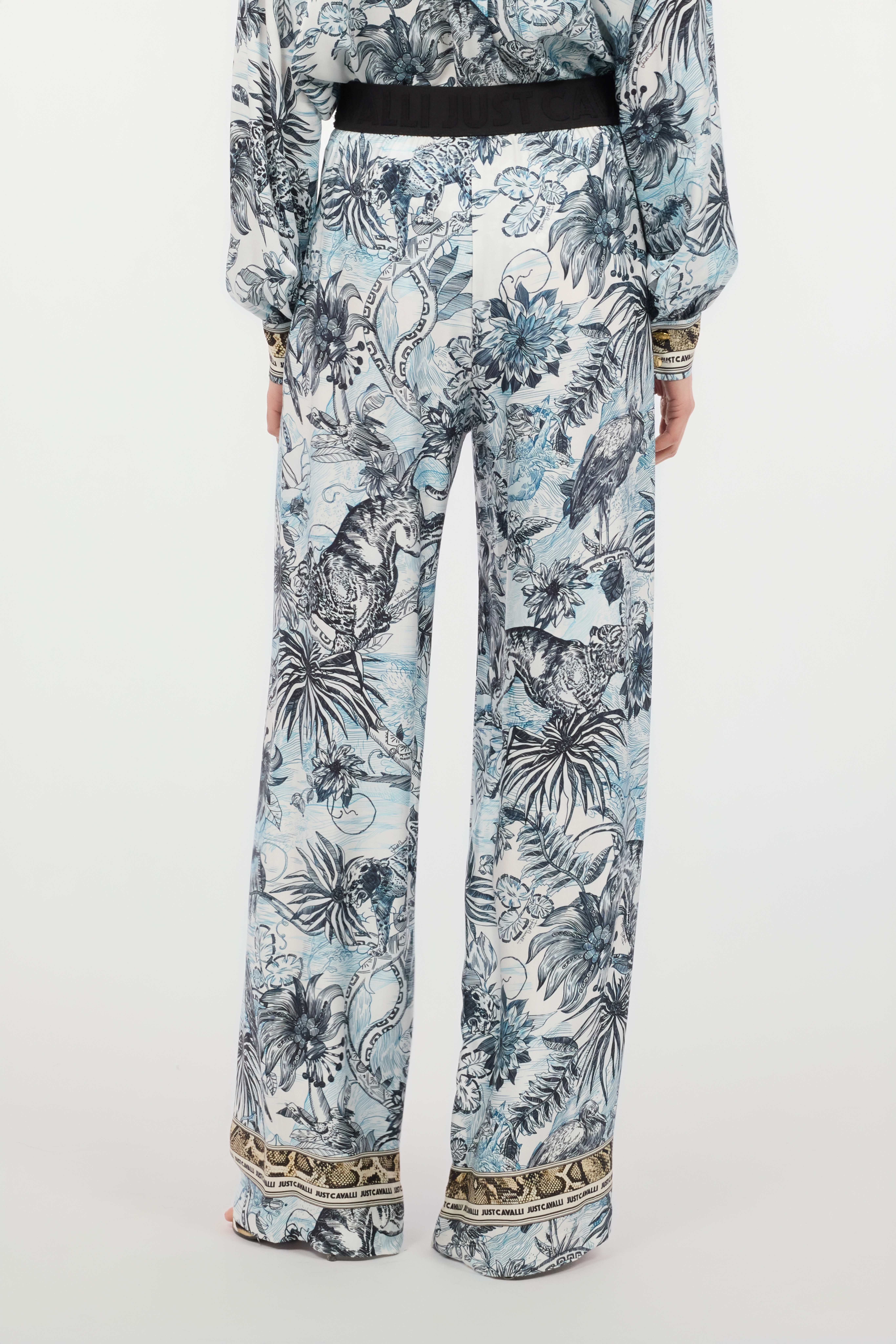 Roberto Cavalli Printed Palazzo Pants In Light Blue
