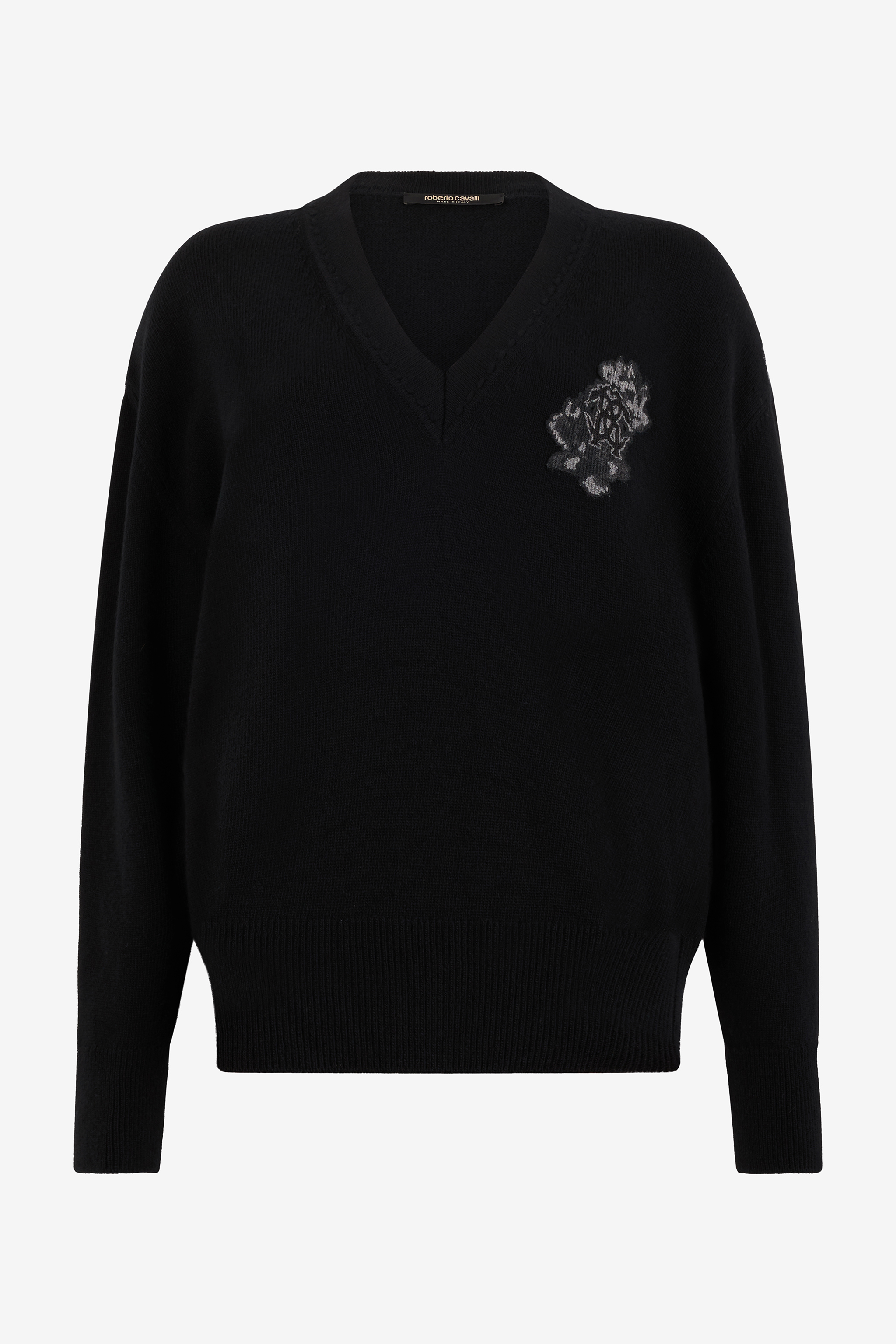 Roberto Cavalli Women's Black Sweater With Monogram Mirror Snake - Knitwear Nero