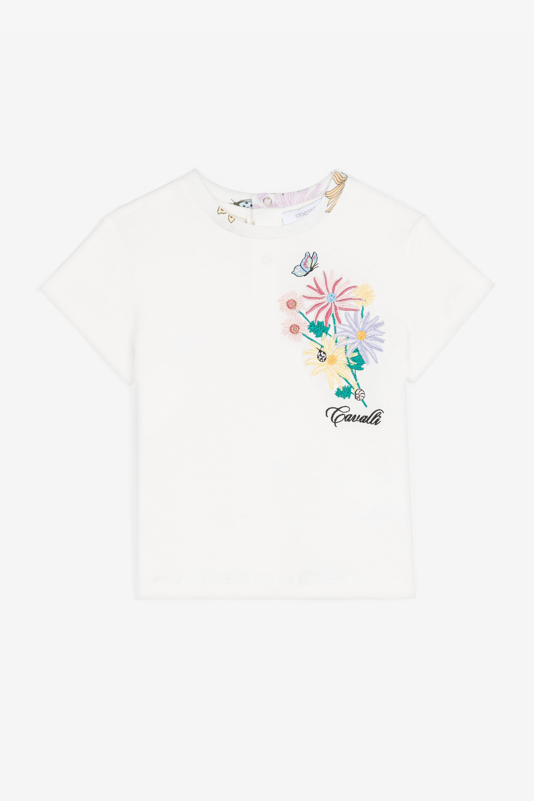 ROBERTO CAVALLI BAUMWOLL-T-SHIRT MIT BLUMEN-STICKEREI 