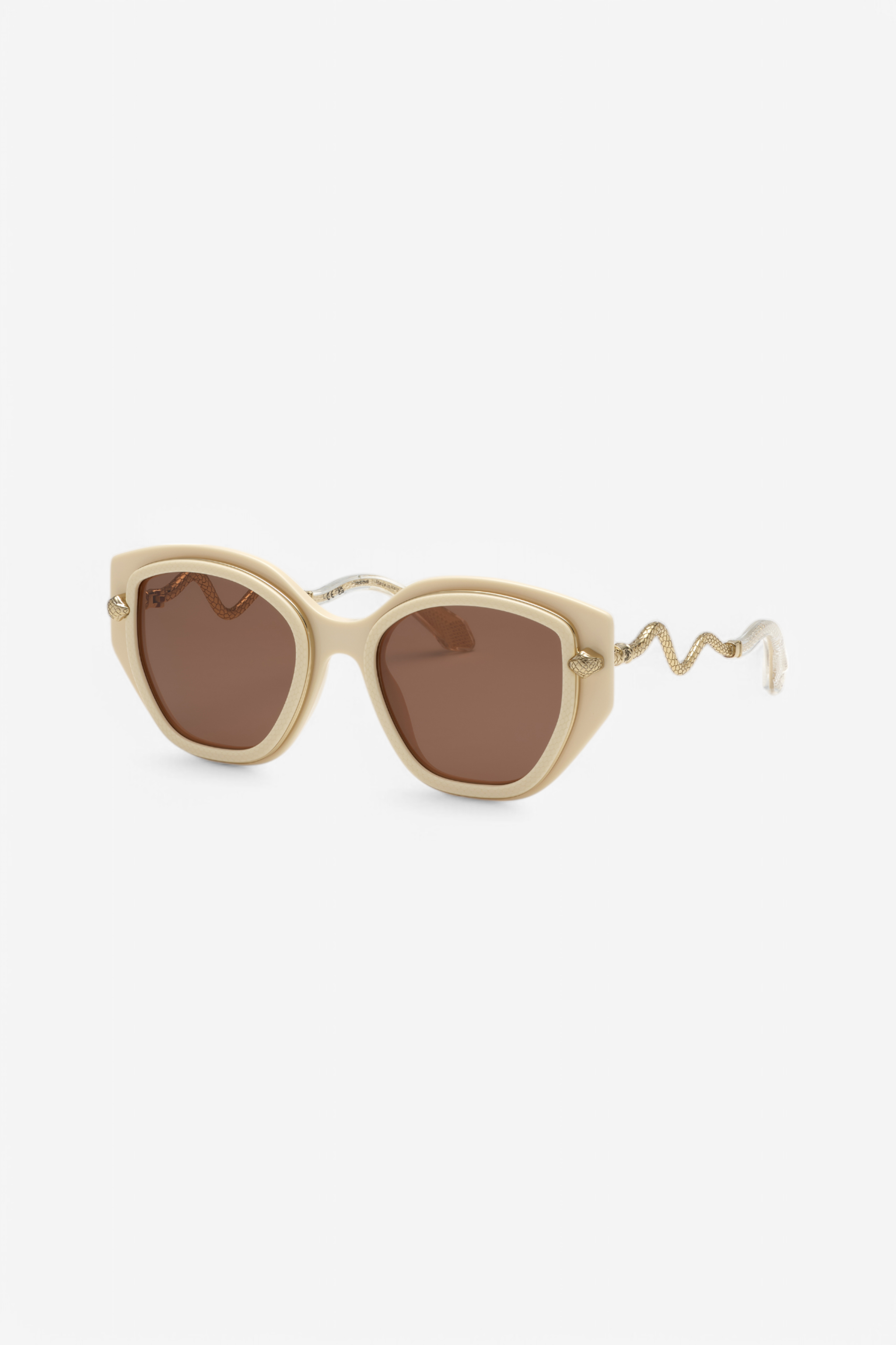  Roberto Cavalli Wide And Feminine Front Sunglasses With Double Ring Decoration - Female Eyewear Shiny Full Cream Unica 