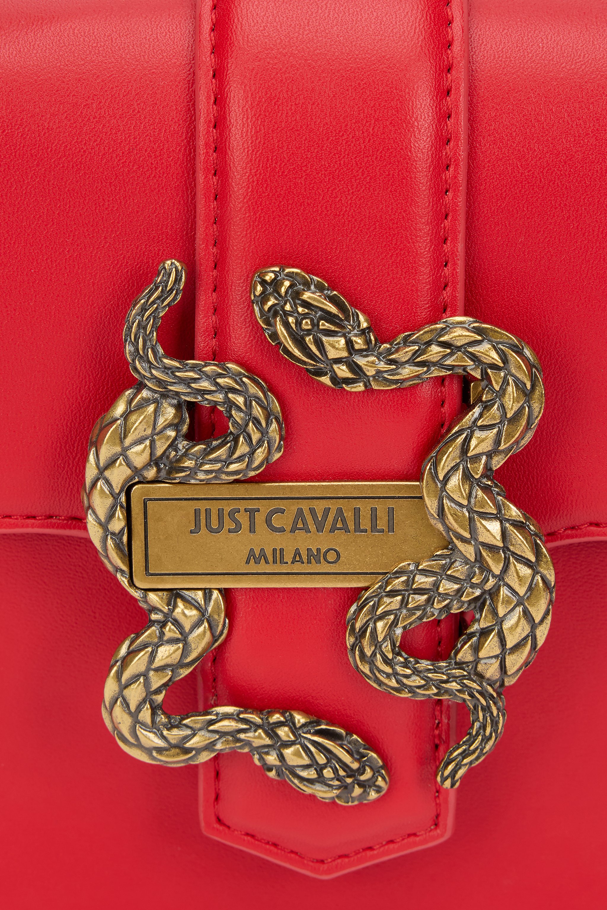 Red Shoulder Bag with Snake Buckle