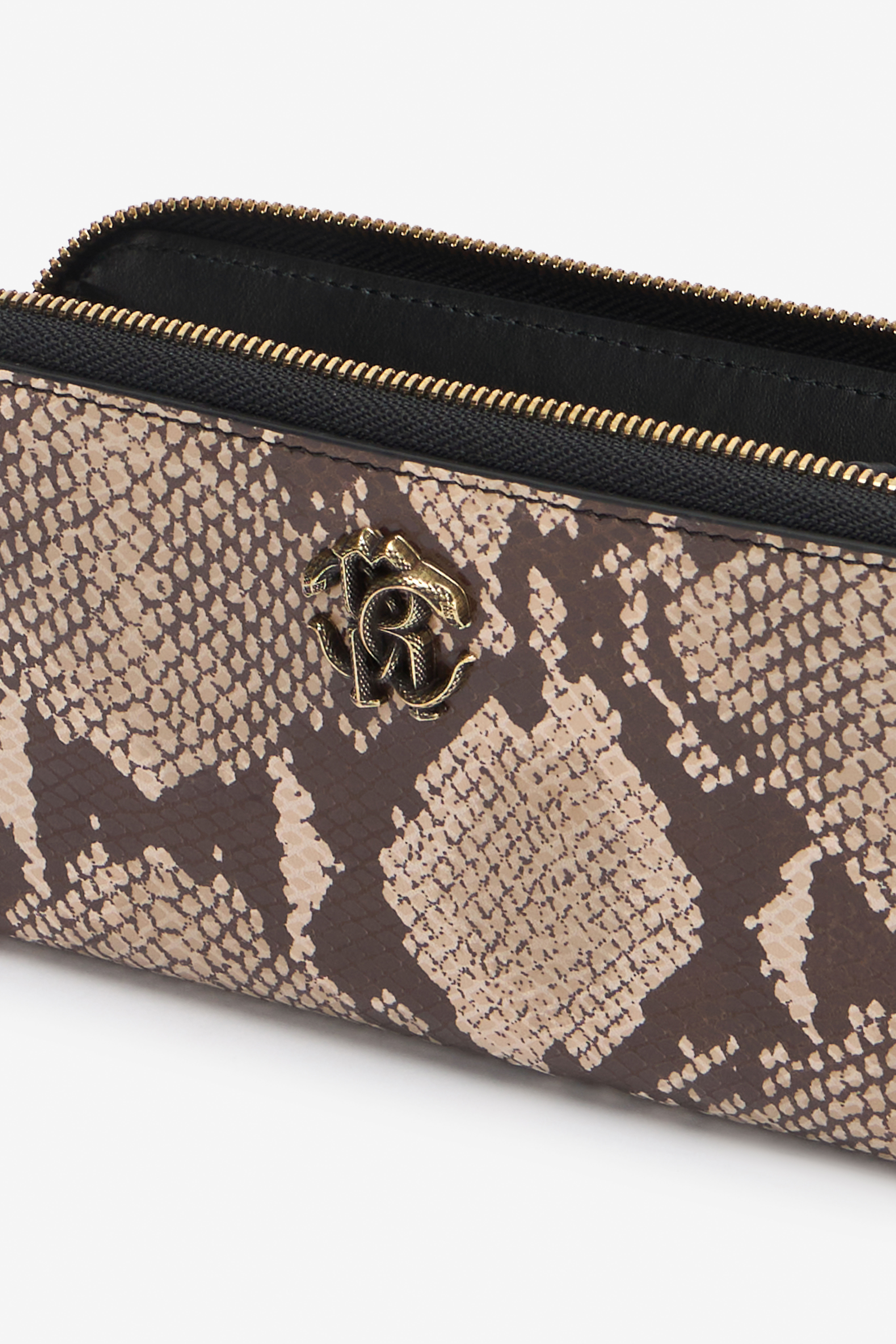 Roberto Cavalli Python Print Wallet In Brown
