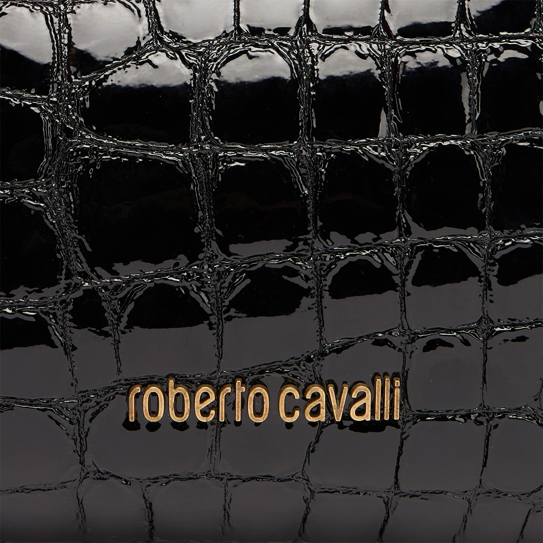 Roberto Cavalli Hobo Bag With Crocodile Print In Black