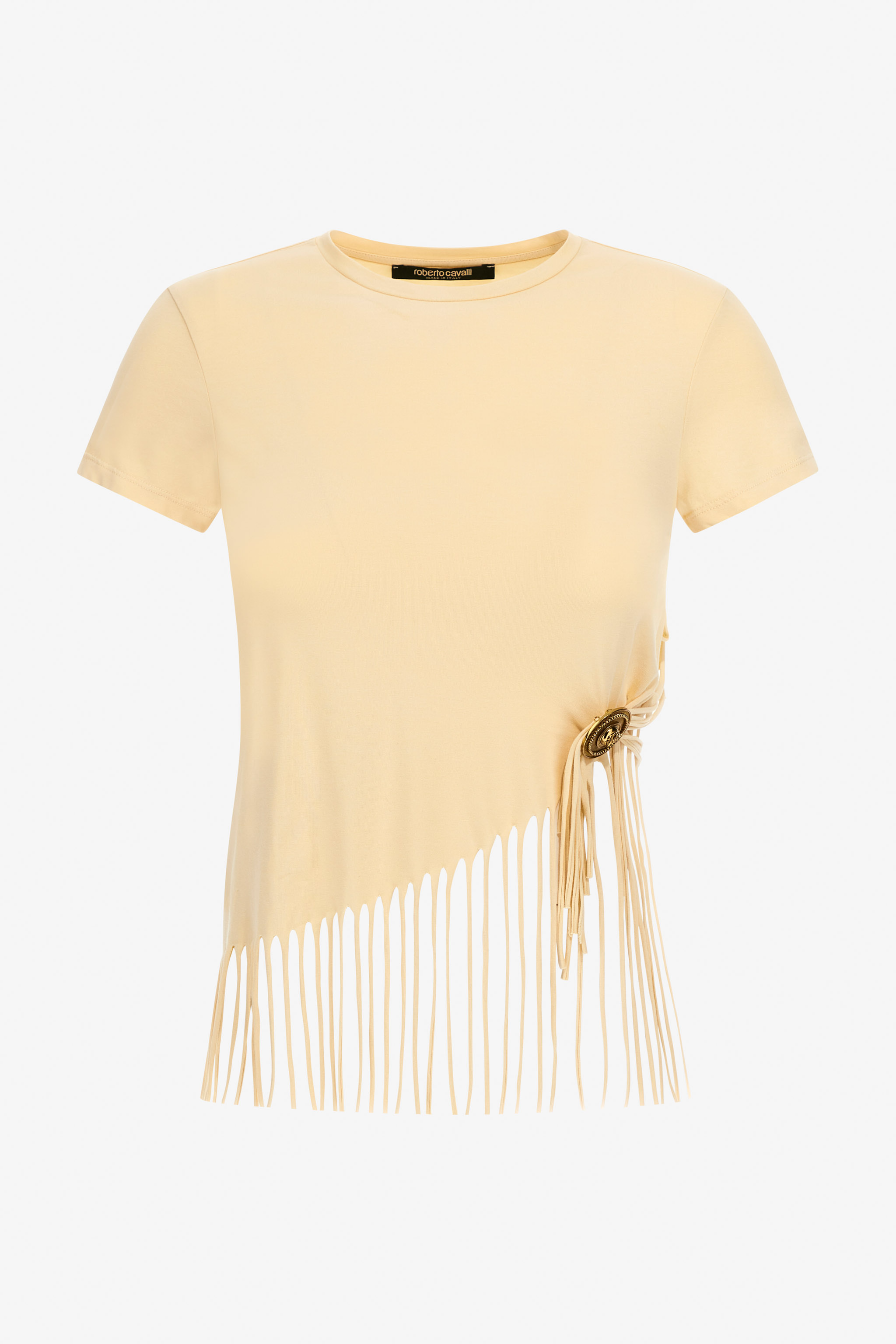 Roberto Cavalli Fringe-trim T-shirt In Ivory