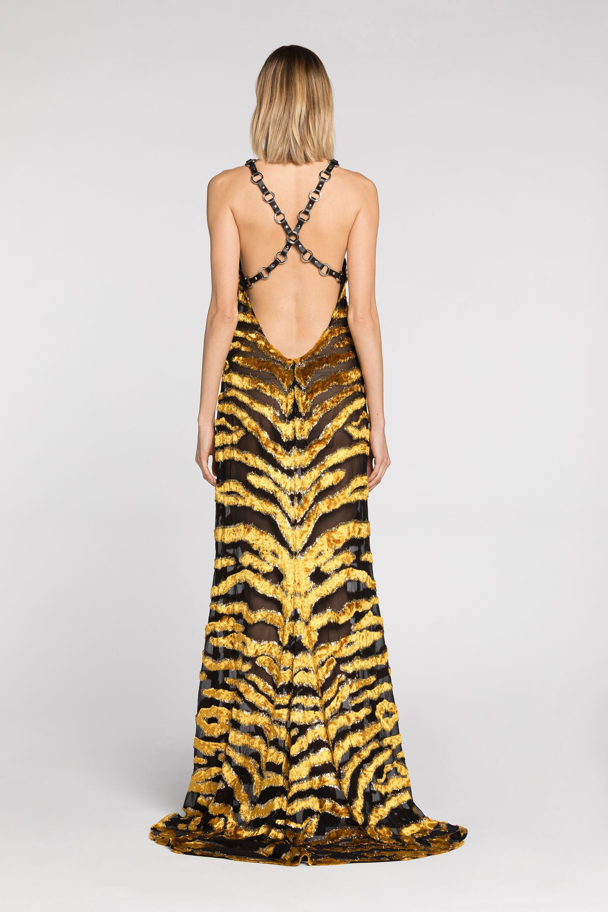 Roberto Cavalli Tiger Fil-coupé Maxi Dress In Gold