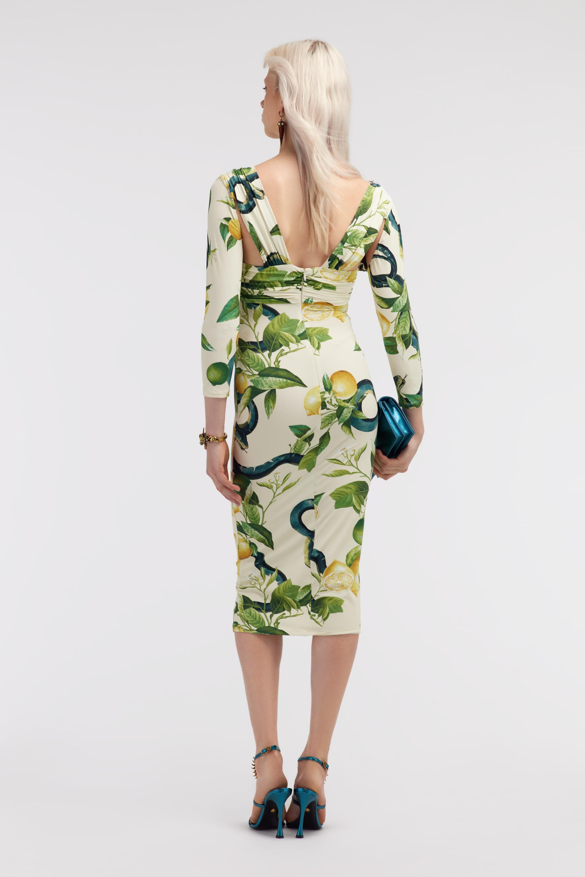 Roberto Cavalli Lemon Print Dress In Ivory