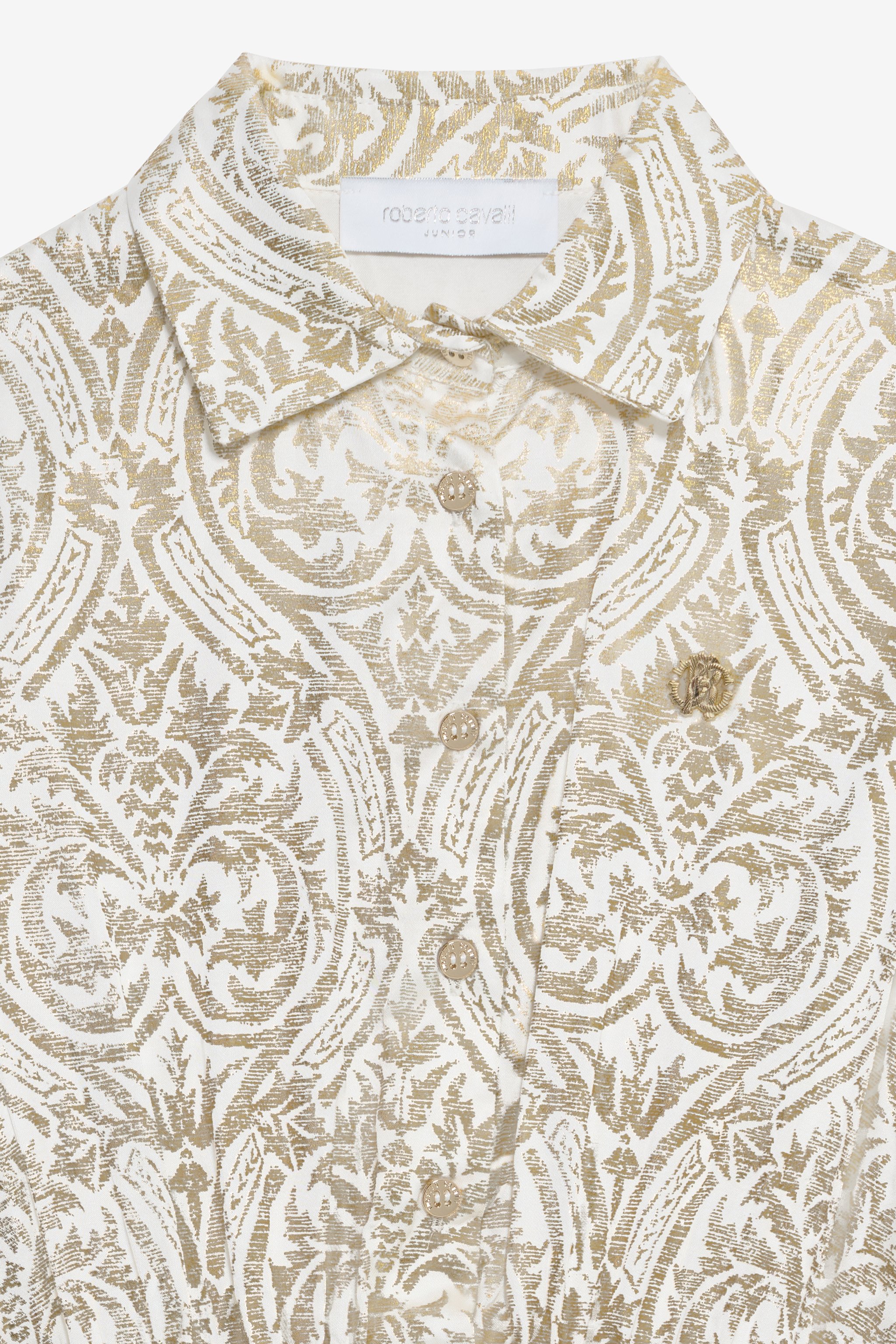 Gold Shirt Dress with Floral Print