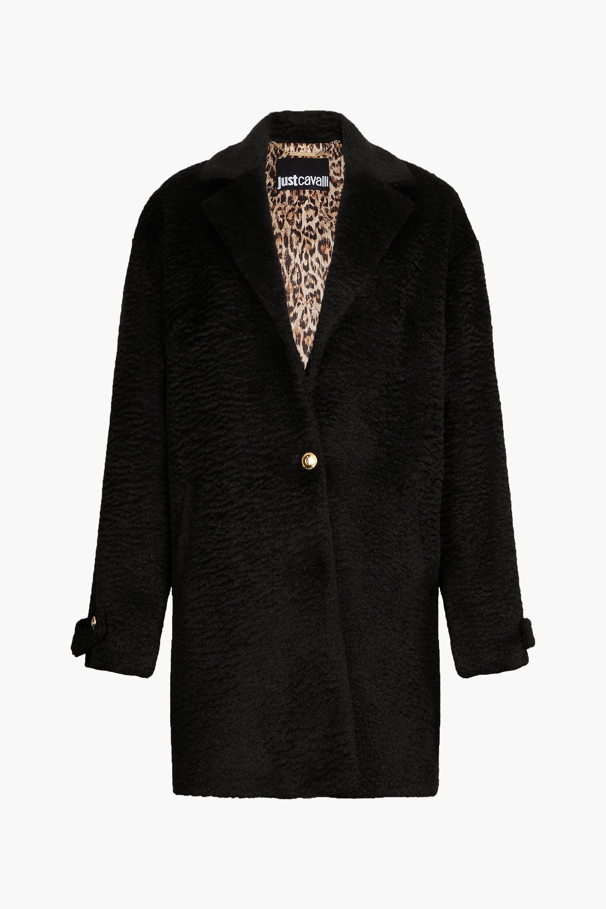 Roberto Cavalli Black Coat With Gold Buttons In Black