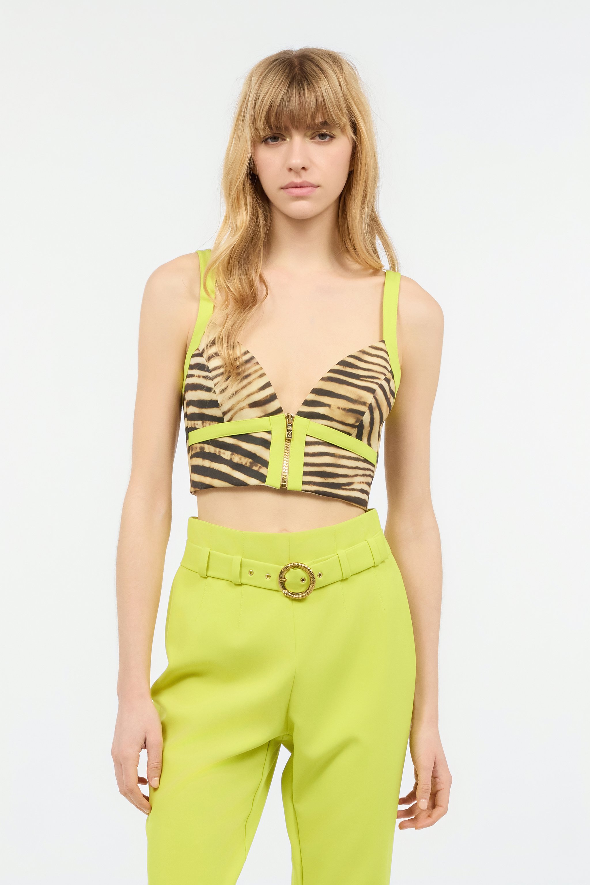 Roberto Cavalli Tiger Skin Print Crop Top In Light Brown