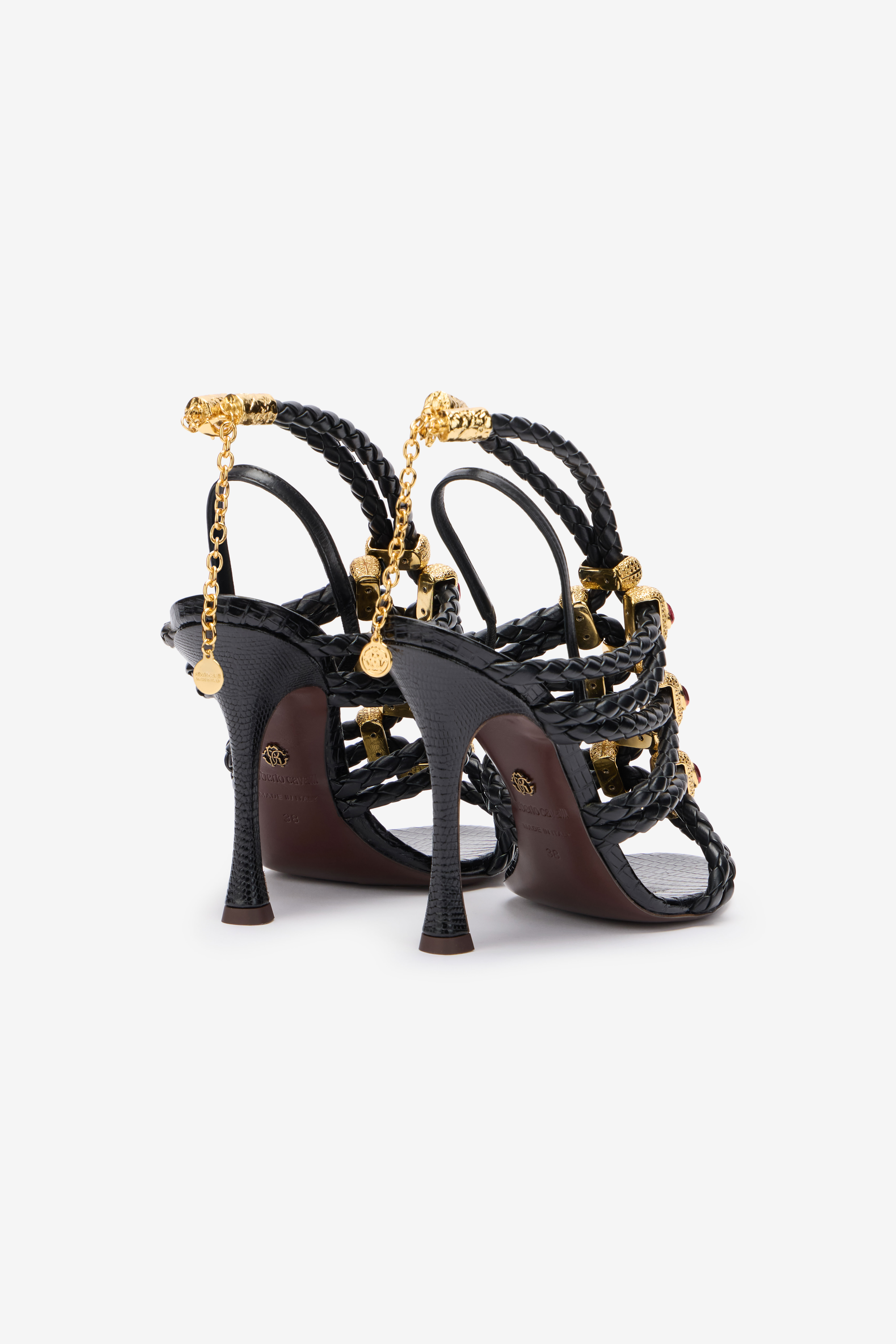 Black Braided Jewelled Cage Sandal