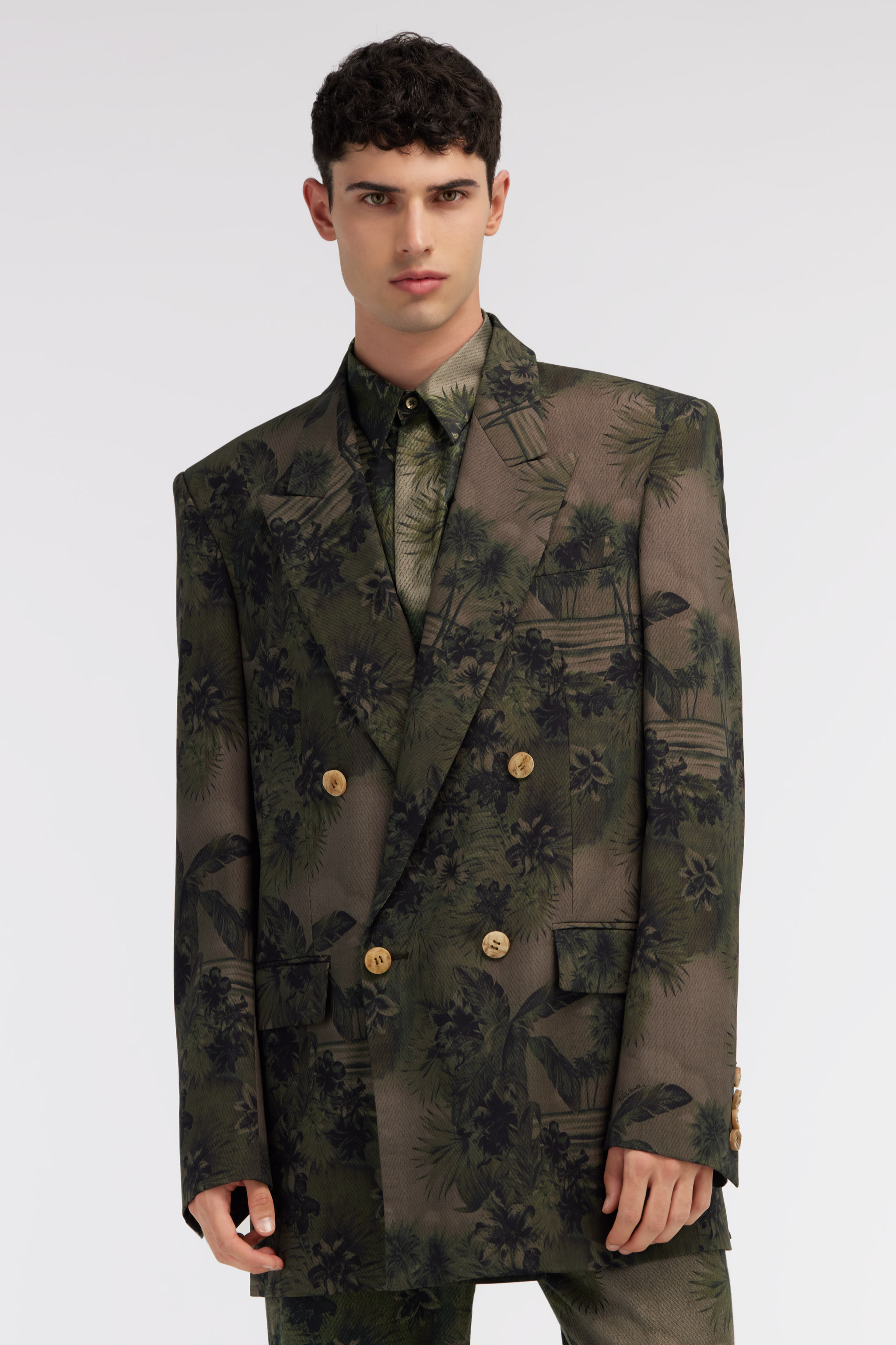 Shop Roberto Cavalli Blazer With Hawaii Green Print In Dark Green