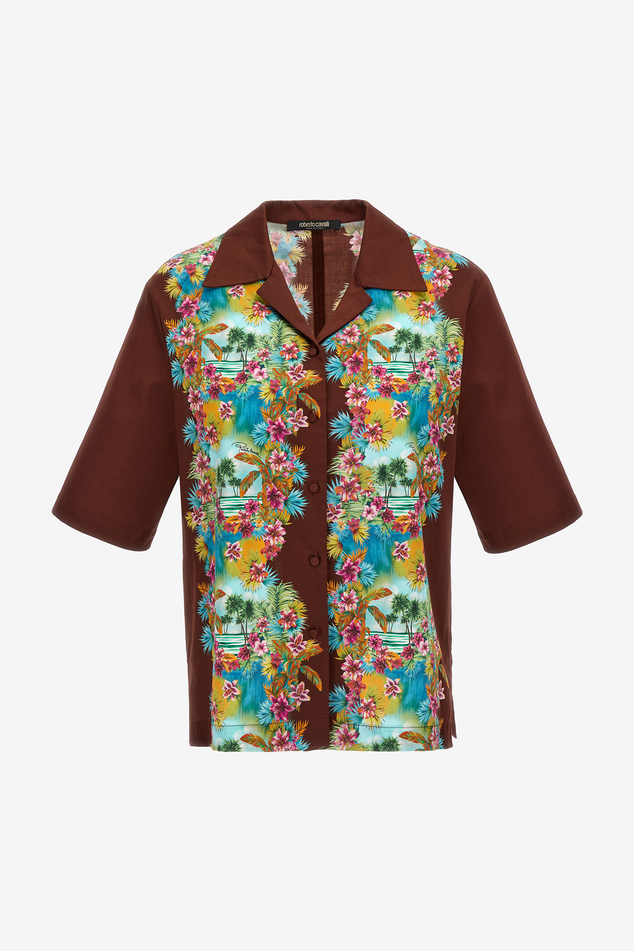 Roberto Cavalli , Shirts, Female, Multicolor, L, Hawaii Print Short Sleeve Shirt - Image 2