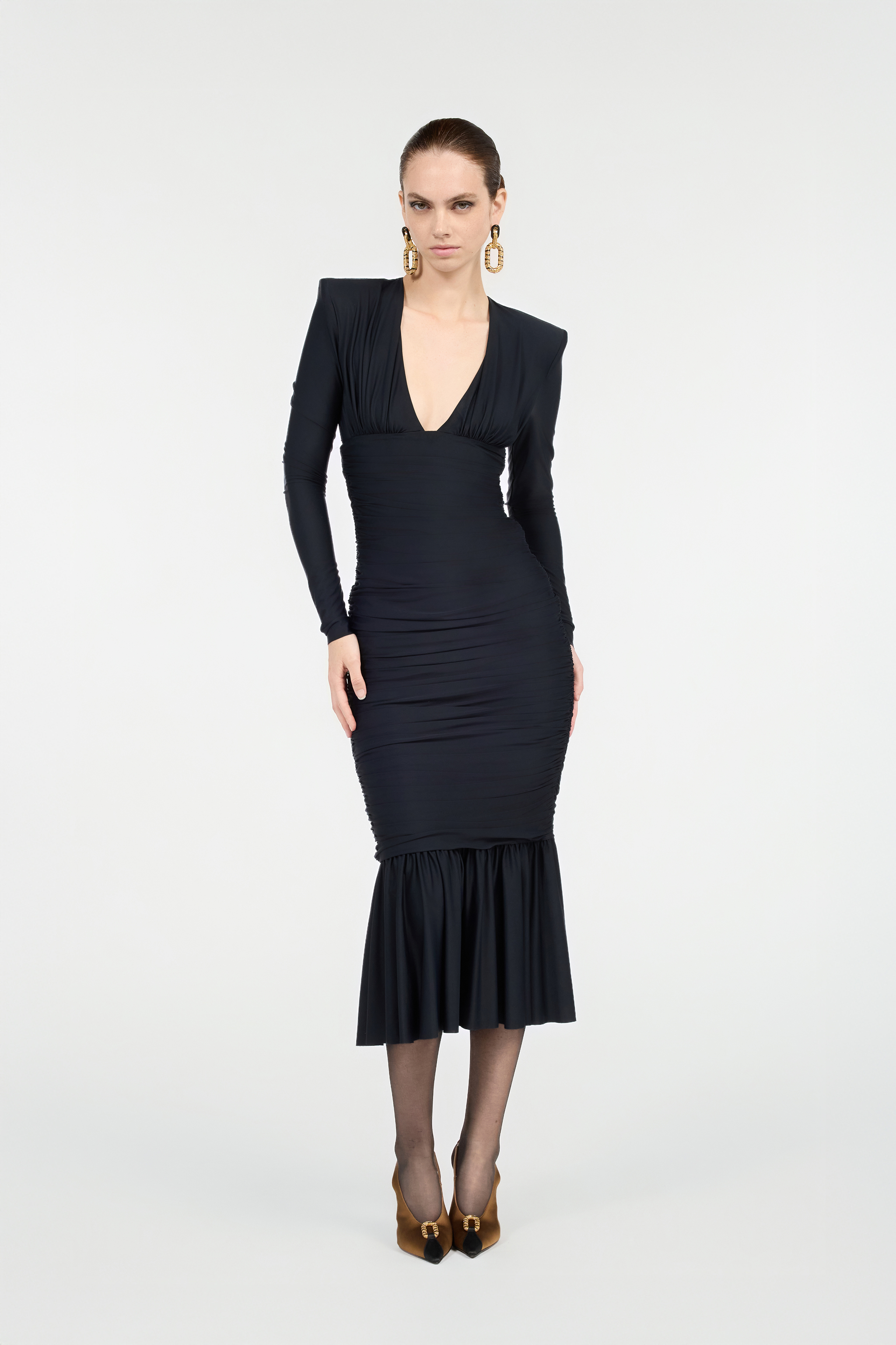 Black Midi Dress With Ruffles