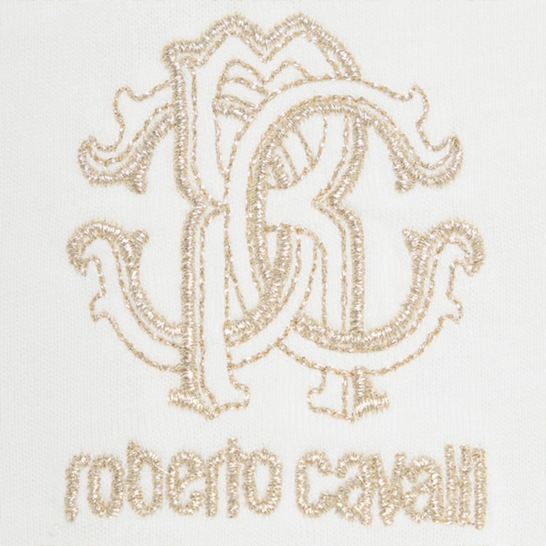 Roberto Cavalli Milk White Hat, Bib, And Romper Set With Logo In White