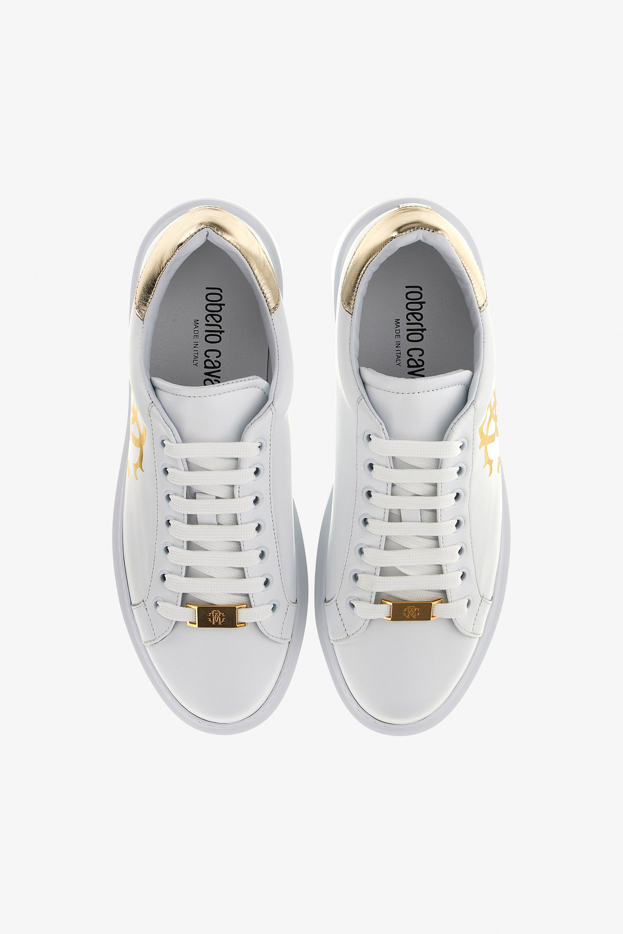 Roberto Cavalli Sneakers With Monogram Mirror Snake In White