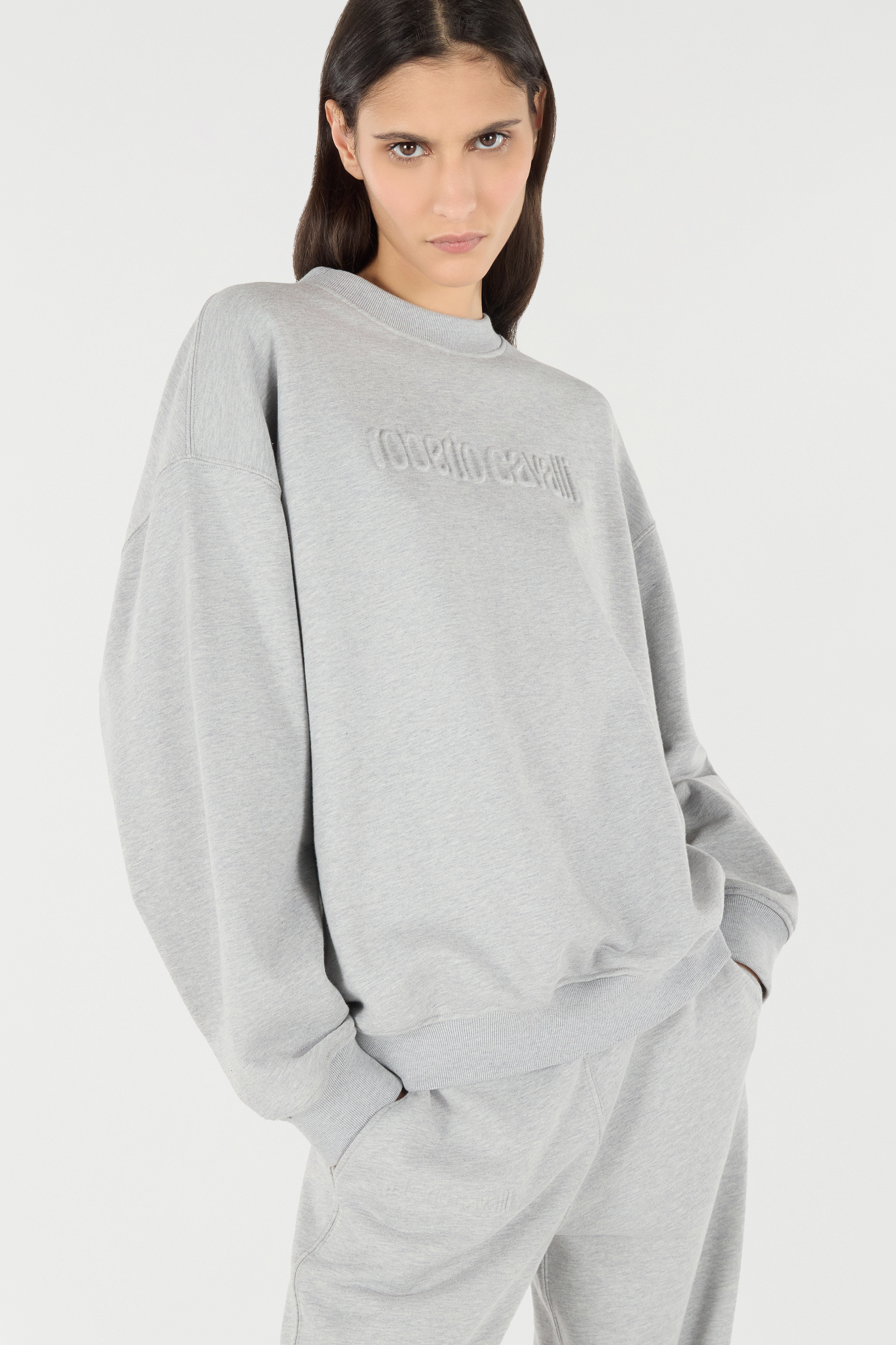 Roberto Cavalli Sweatshirt With Stand-up Collar In Gray