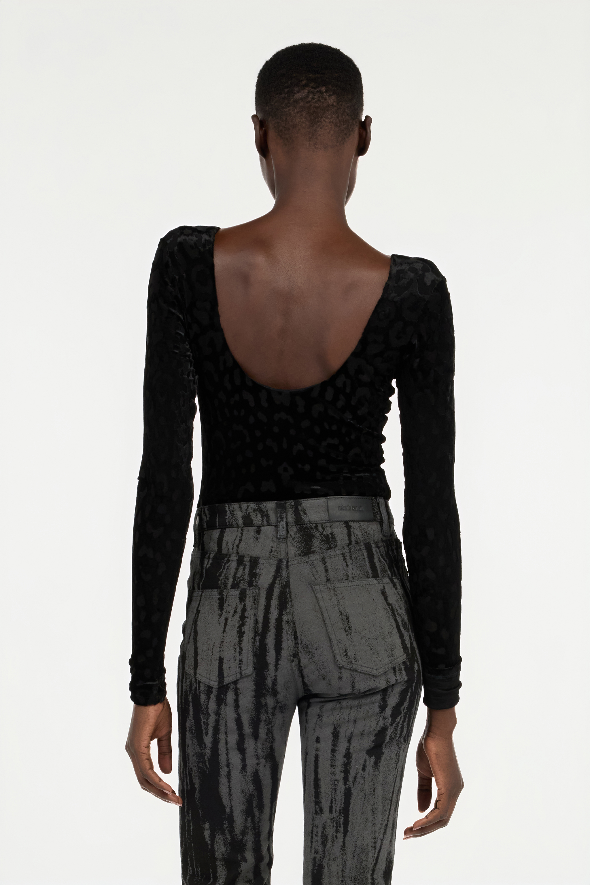 Roberto Cavalli Black Bodysuit With Jaguar Skin Pattern In Black