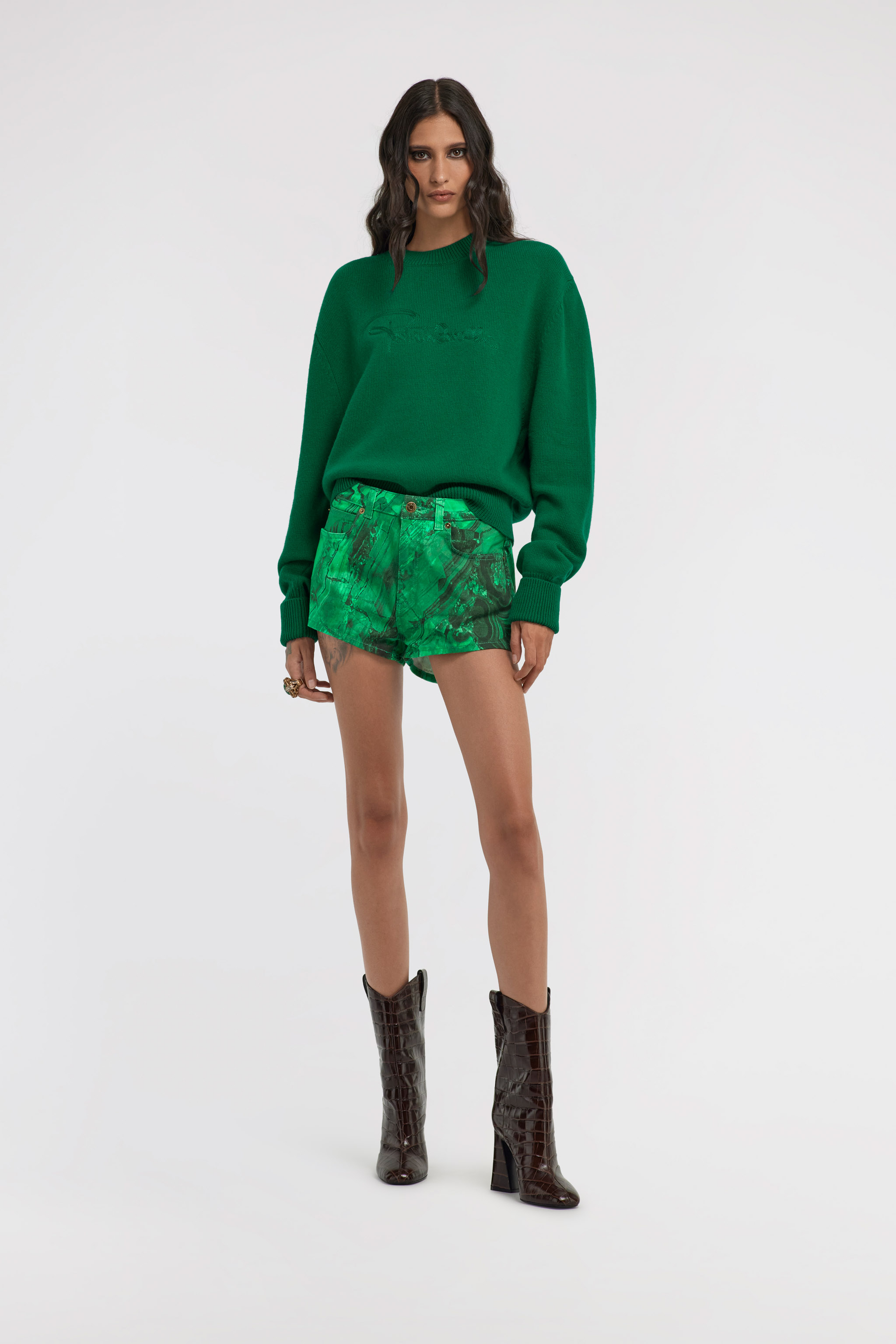 Roberto Cavalli Embroidered Wool Sweater In Green