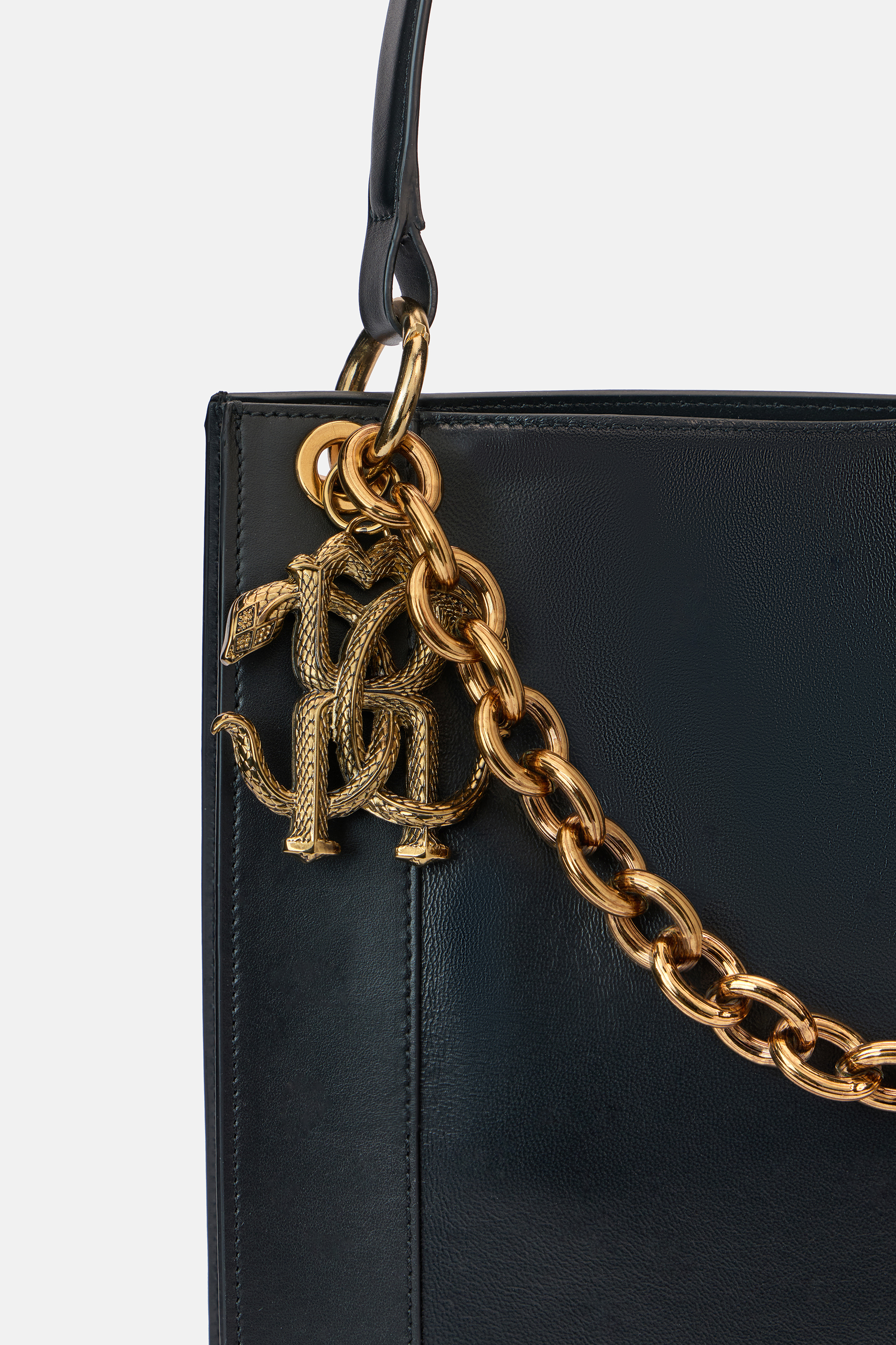 Roberto Cavalli Black Shopper Bag With Chain In Black