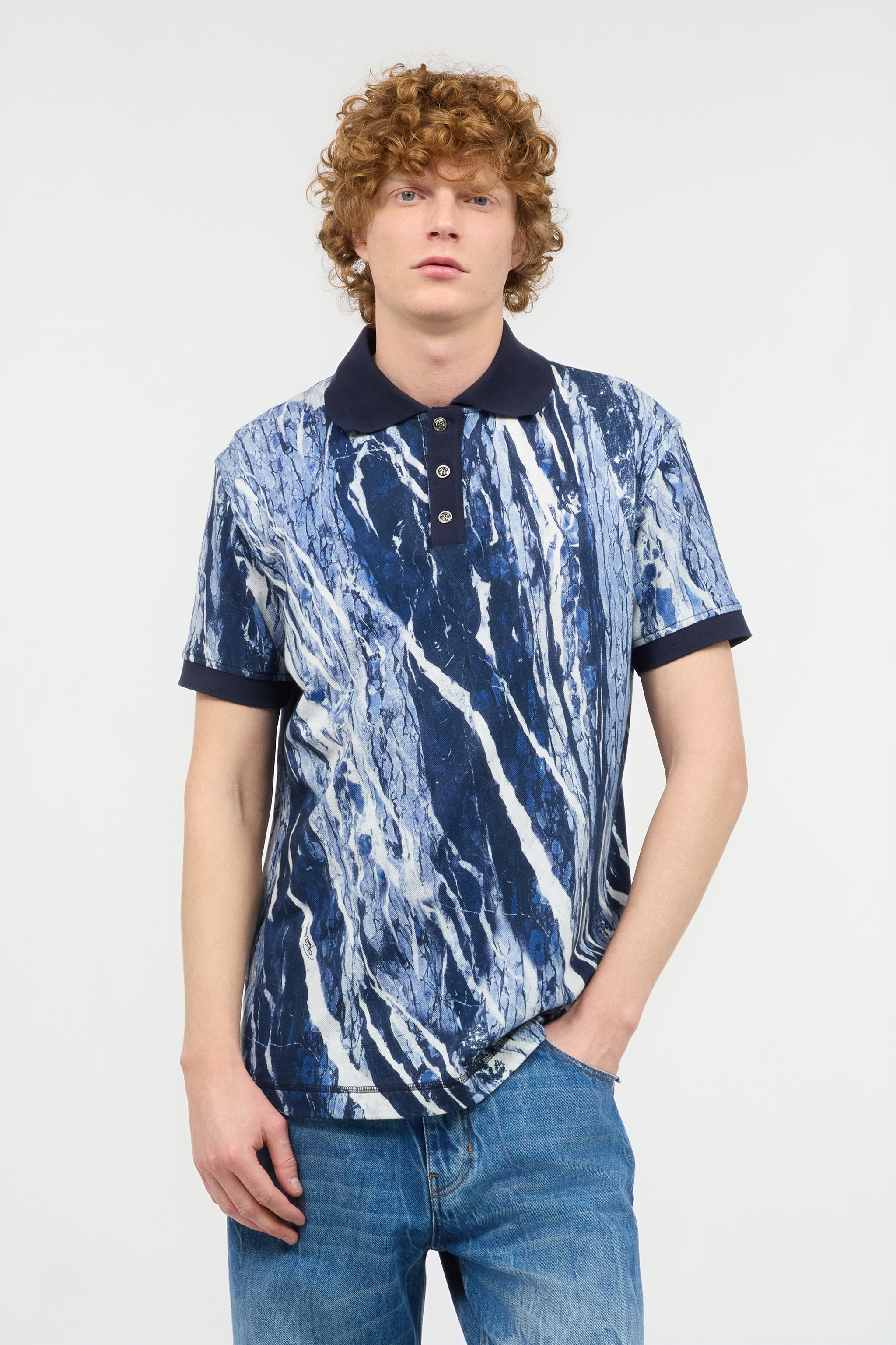 Roberto Cavalli Rubane Print Polo In Blue