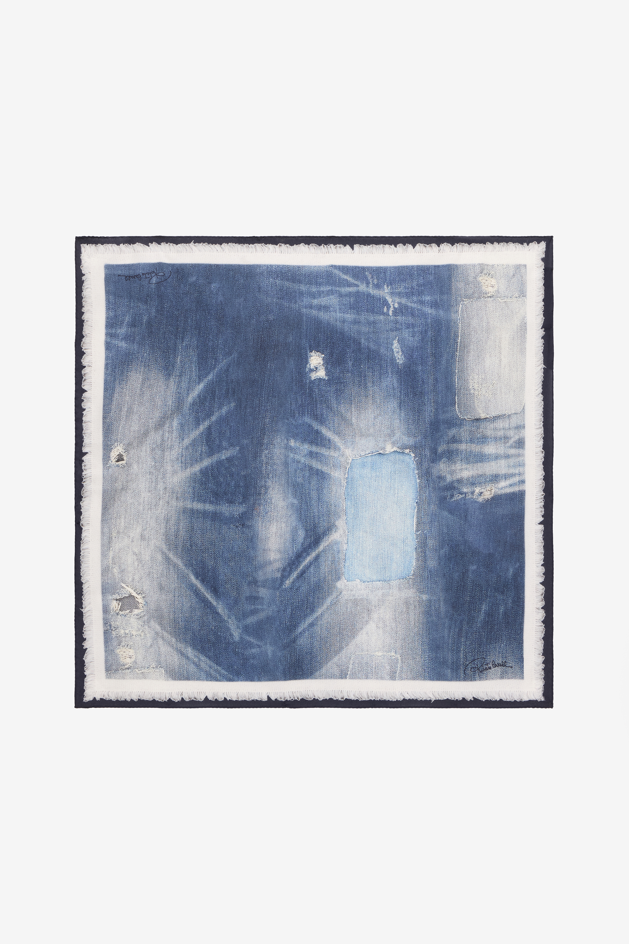 Roberto Cavalli Women's Dark/Blue Silk Scarf With Denim Patchwork Print - Scarves & Silks