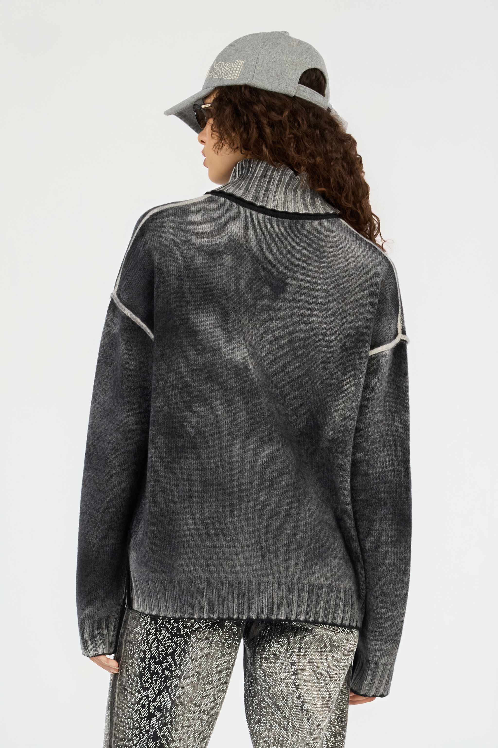 Roberto Cavalli Grey Turtleneck Sweater With Heart Logo In Gray