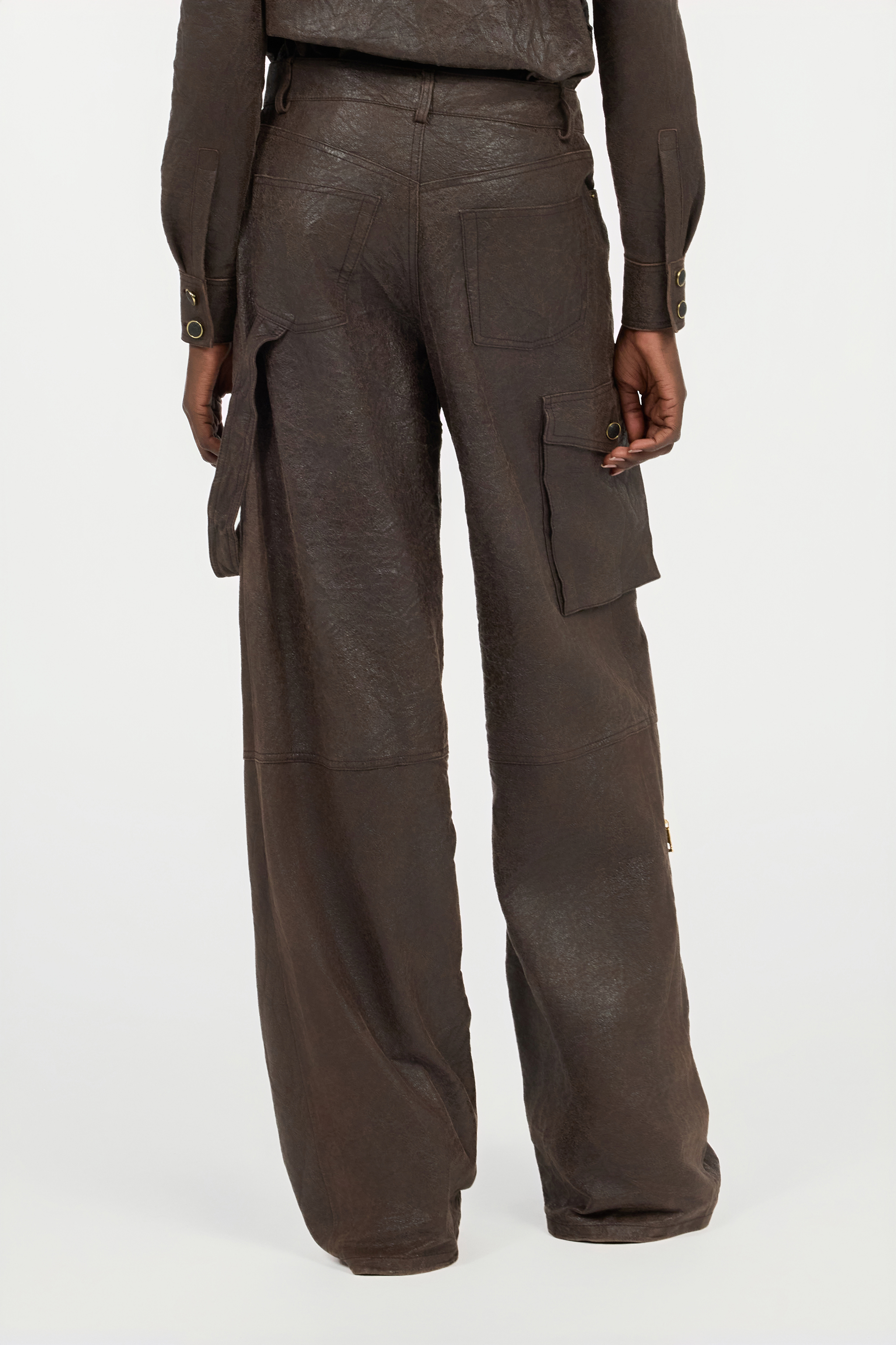 Dark Brown Genuine Leather Pants