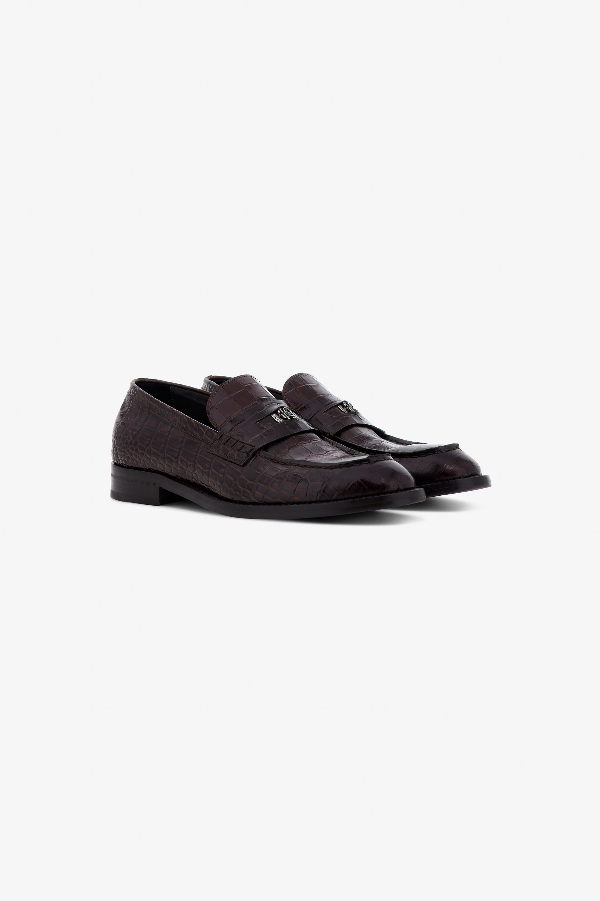 Roberto Cavalli Leather Loafers In Dark Brown