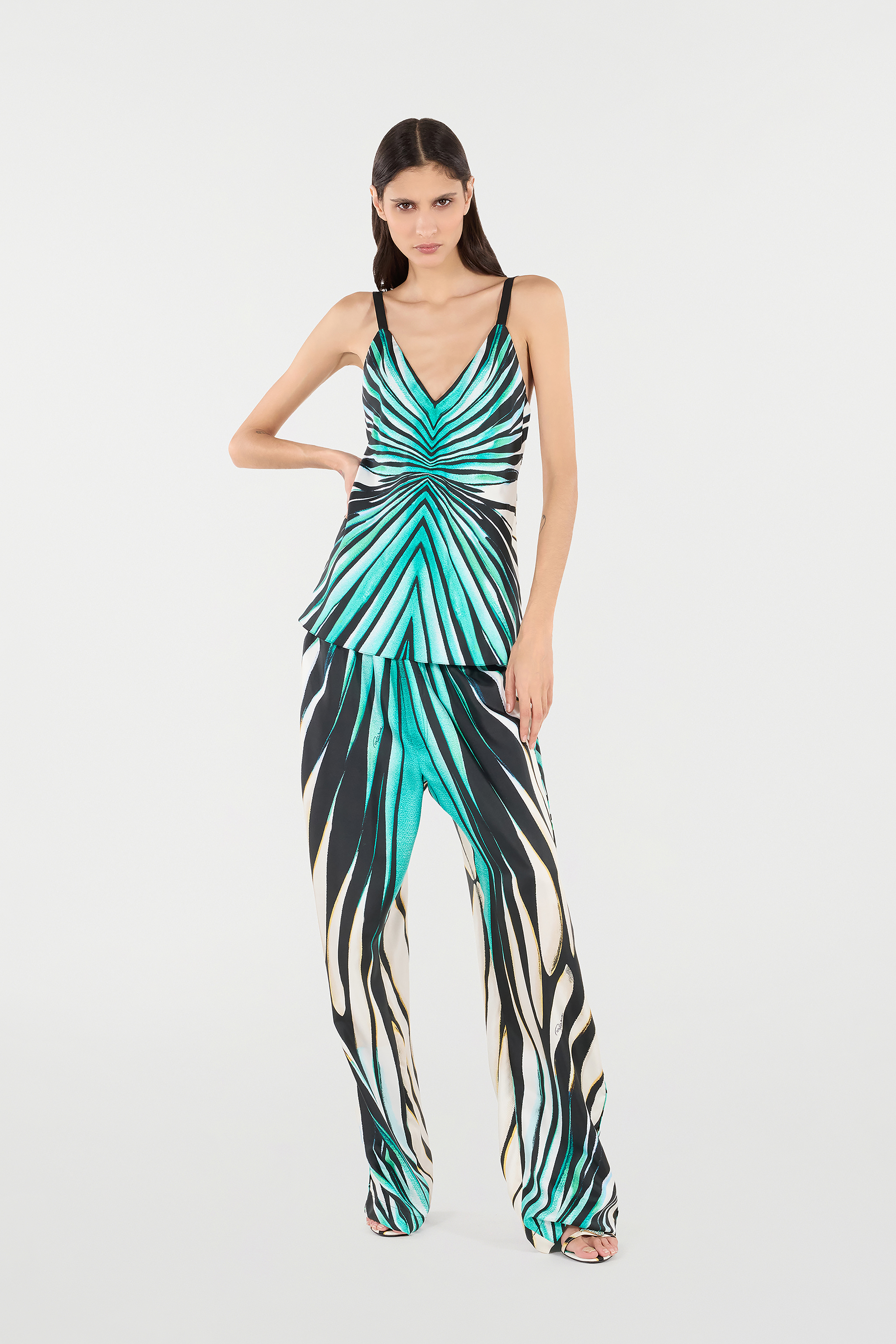 Roberto Cavalli Ray Of Sea Print Silk Top