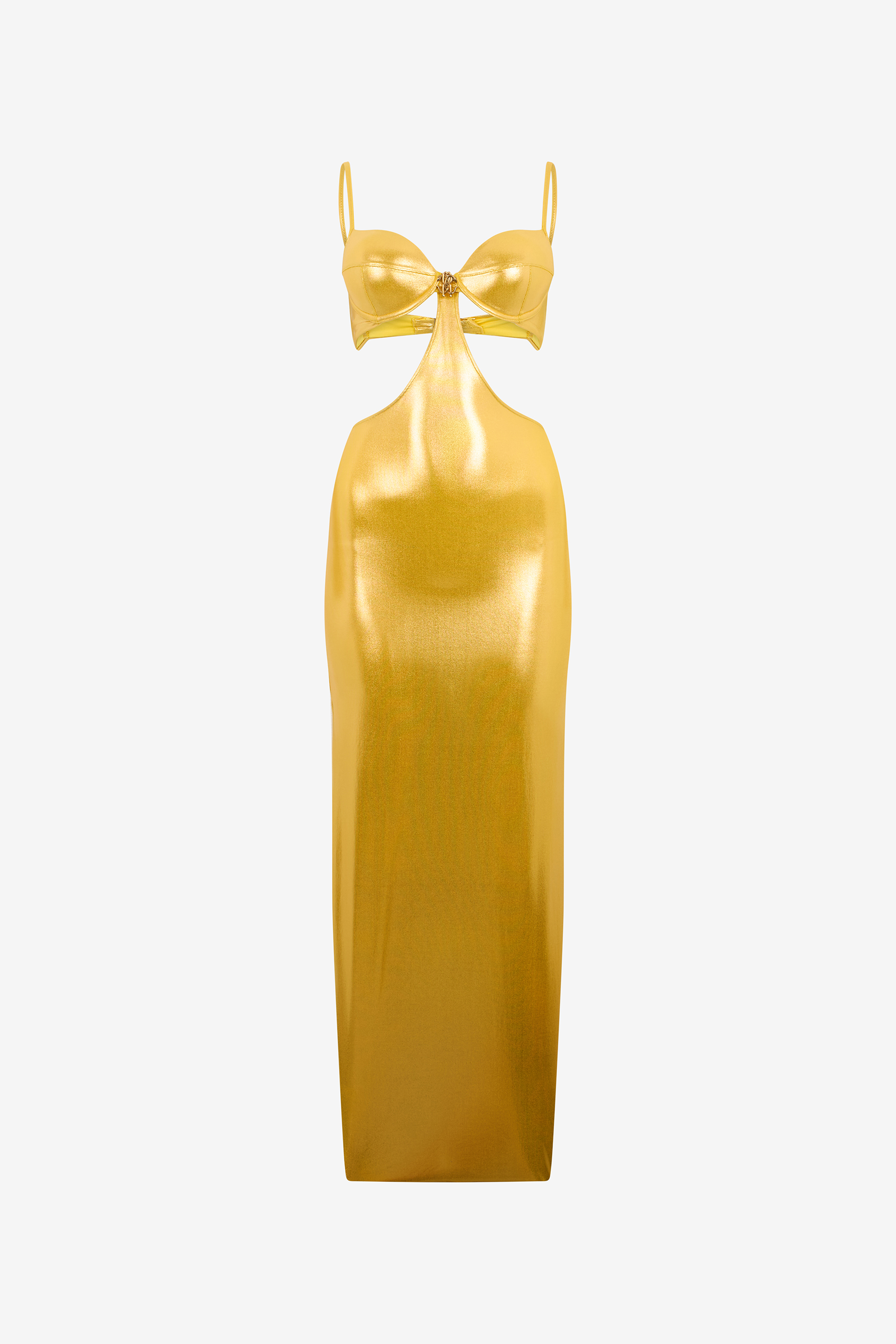 Roberto Cavalli Long Golden Satin Dress