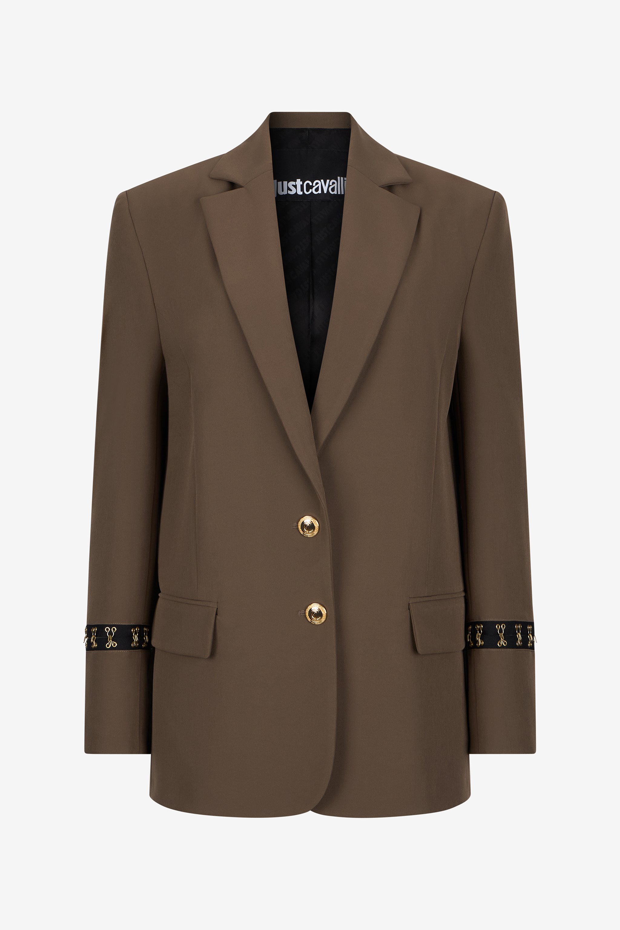 Roberto Cavalli Brown Blazer With Jacquard Cuffs In Brown
