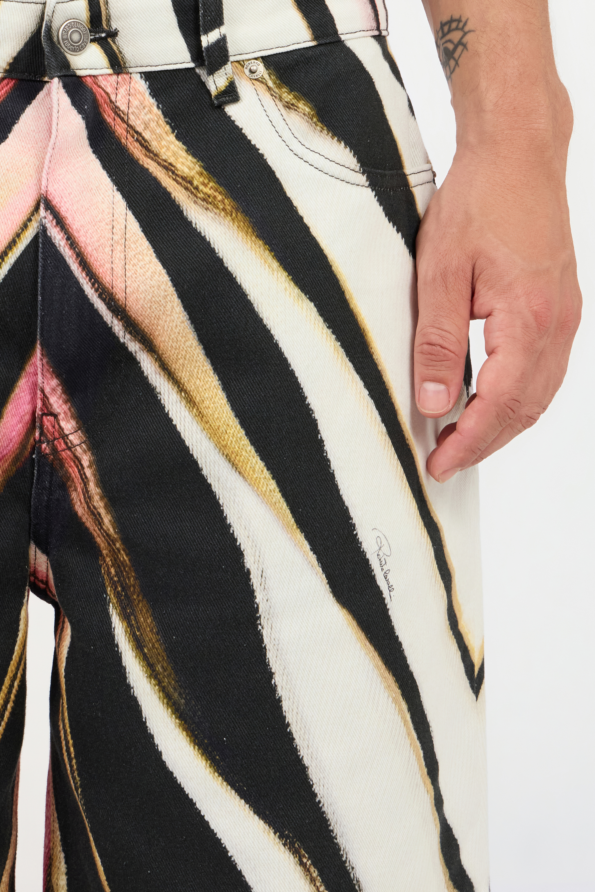 Roberto Cavalli Ray Of Pink Print Bermuda Shorts In Black