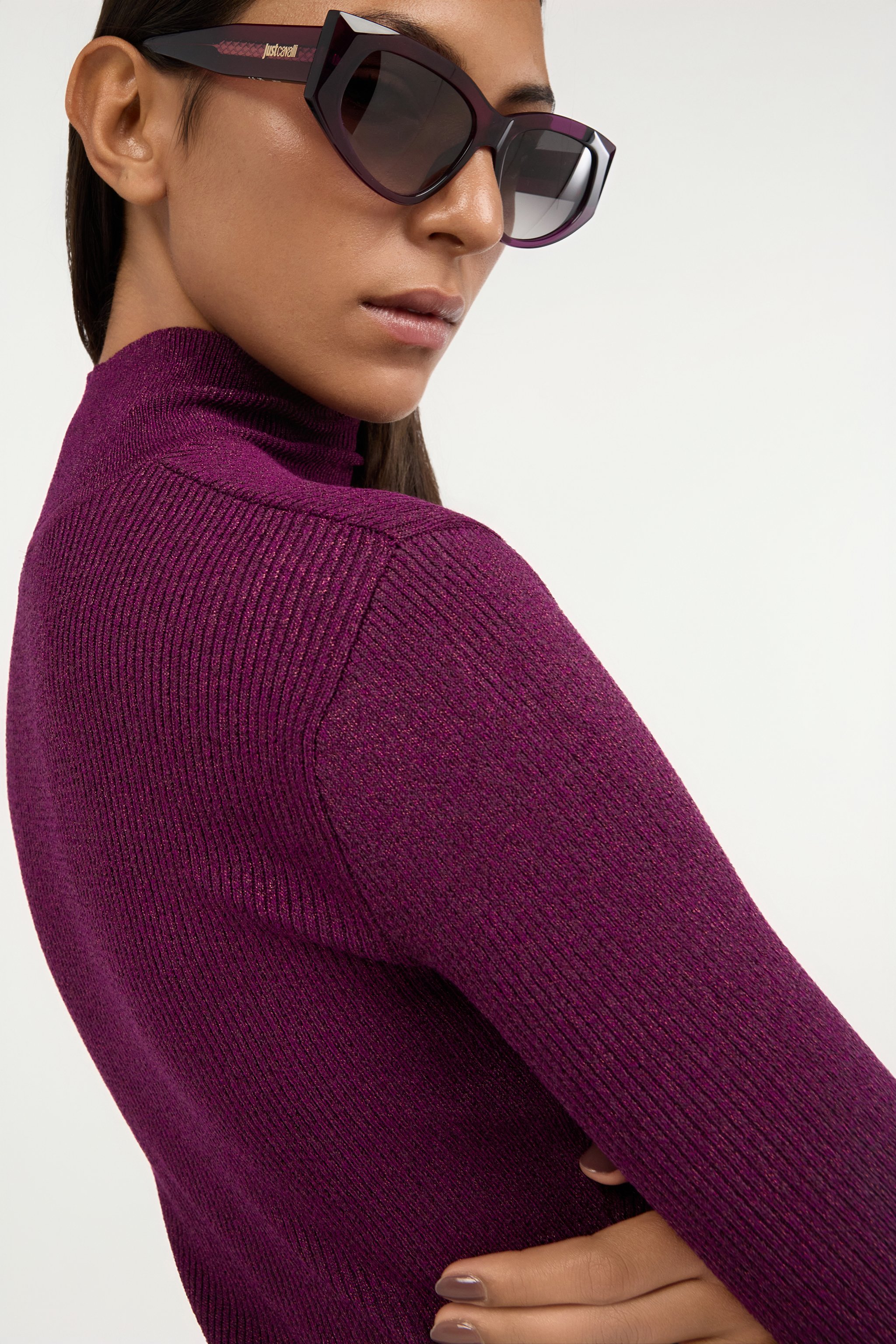 Purple Ribbed Mini Dress With Snake Detail