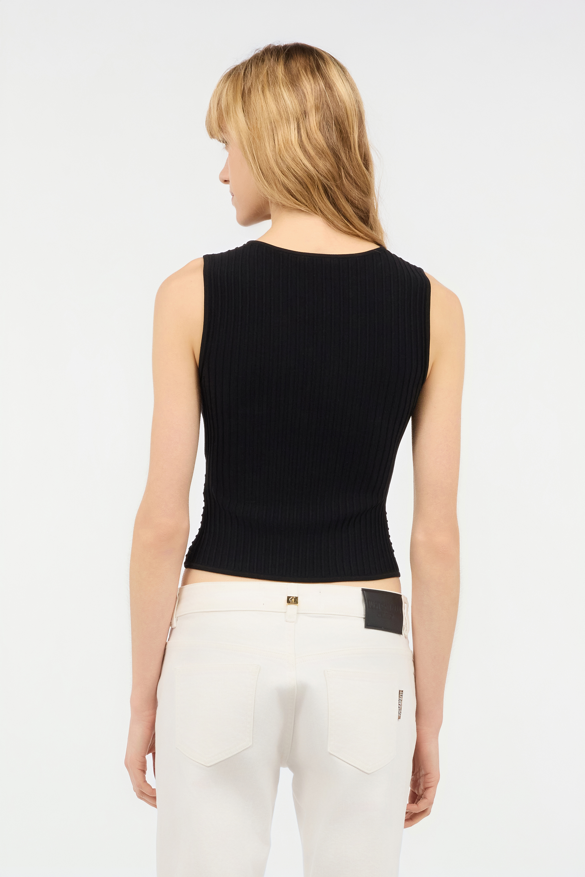 Roberto Cavalli Ribbed Sleeveless Crop Top In Black