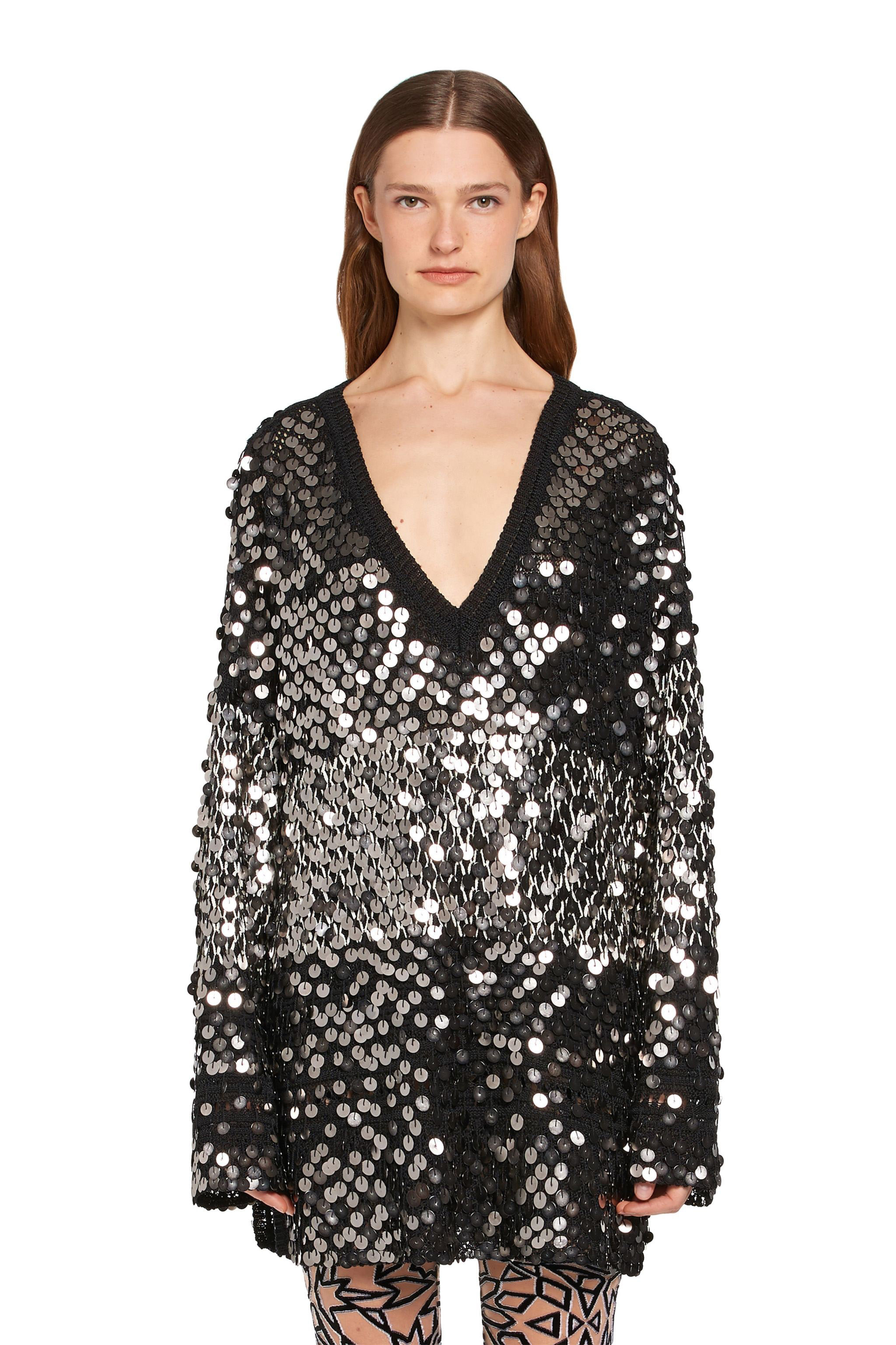 Roberto Cavalli Sequin Embroidered Sweater In Black/silver