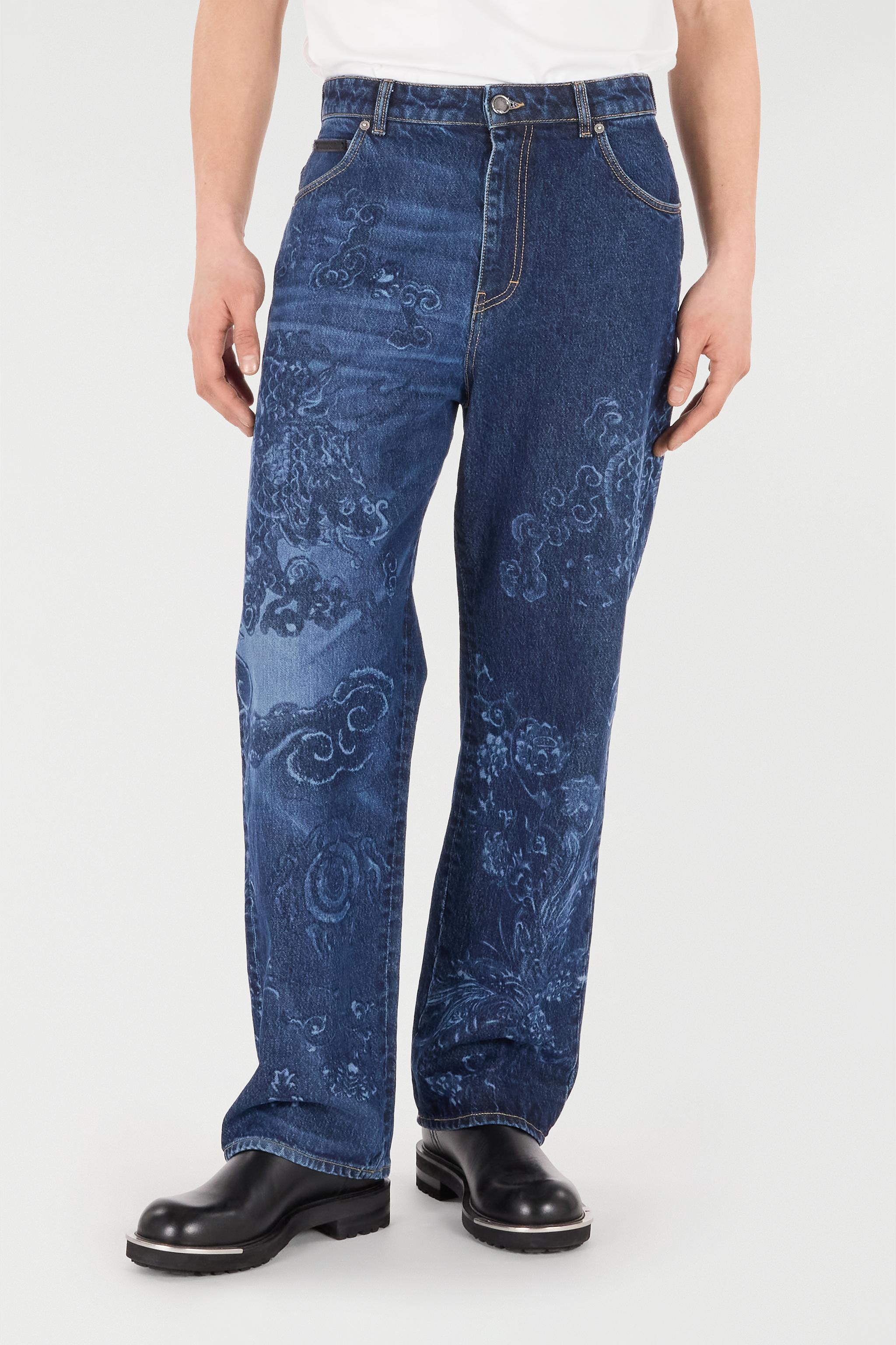 Roberto Cavalli Jeans With Dragon And Floral Motif In Blue