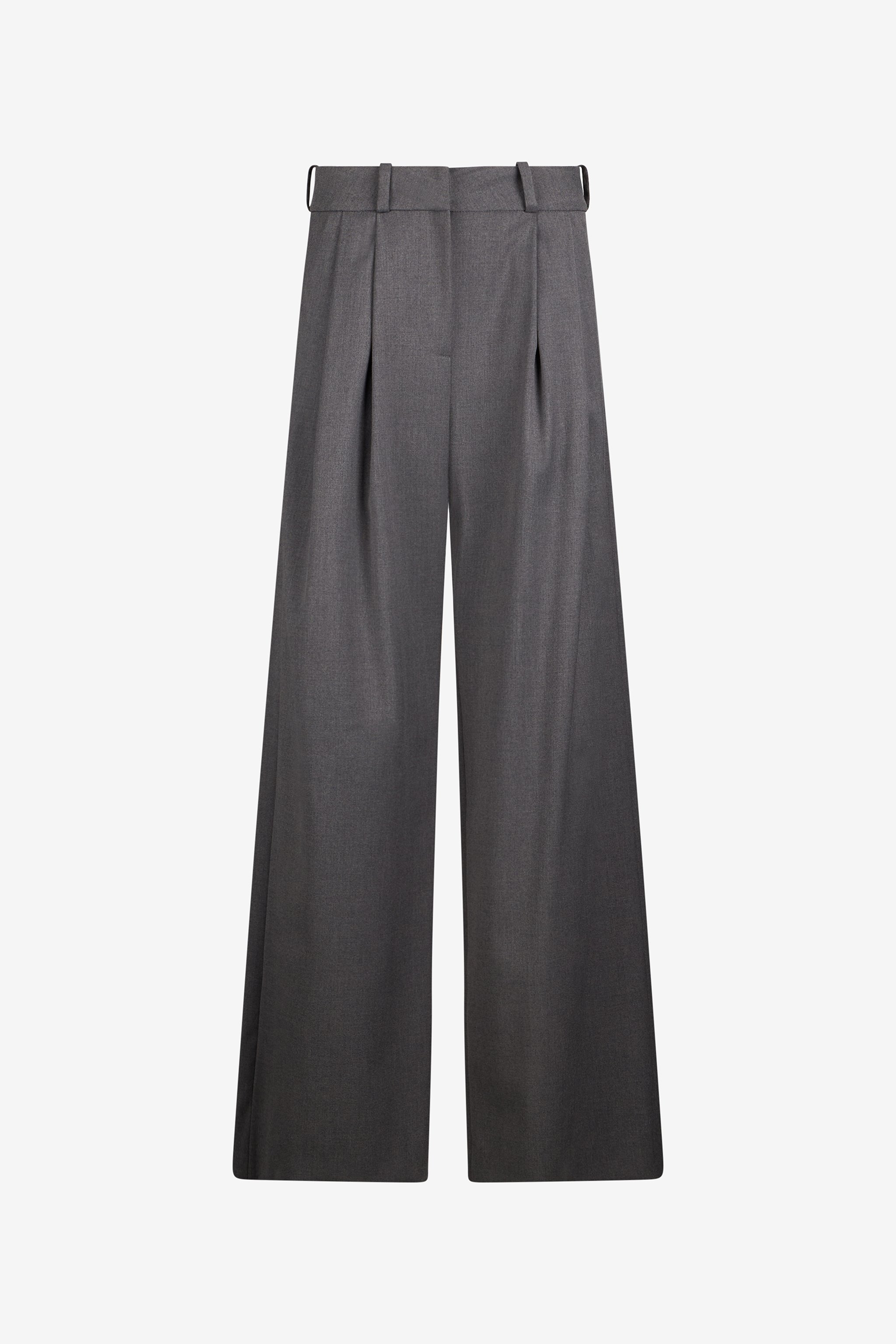 Grey Pleated Wide Leg Trousers