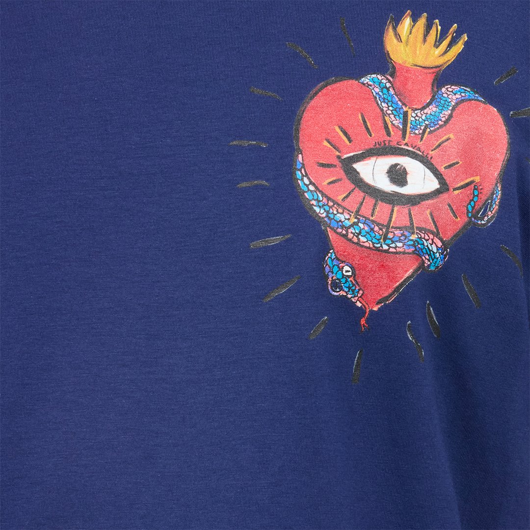 Roberto Cavalli Heart And Snake T-shirt In Dark Blue