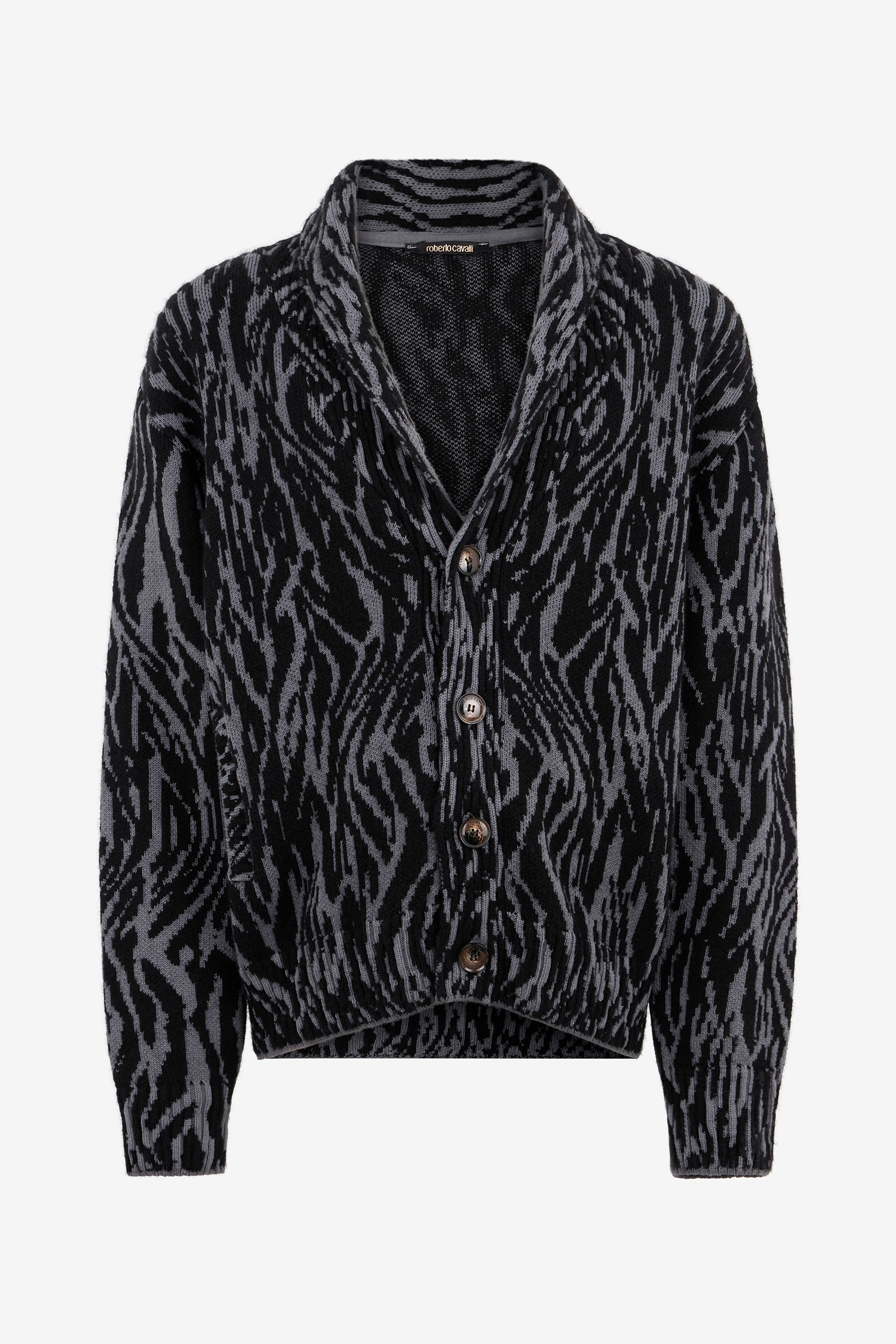 Roberto Cavalli Men's Black Animalier Jacquard Cardigan - Ready To Wear
