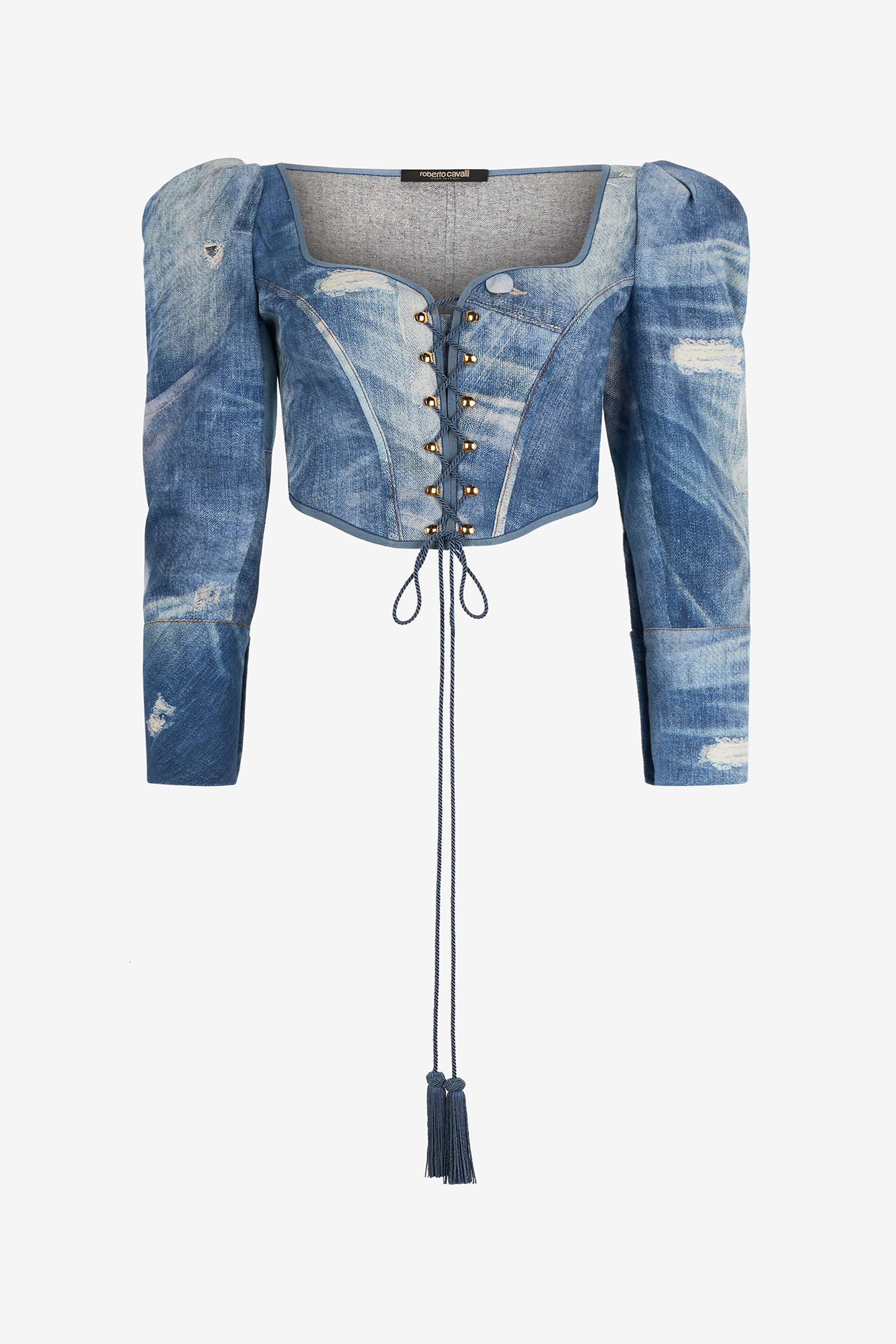Roberto Cavalli Denim Patchwork-Effect Corset with Lacing