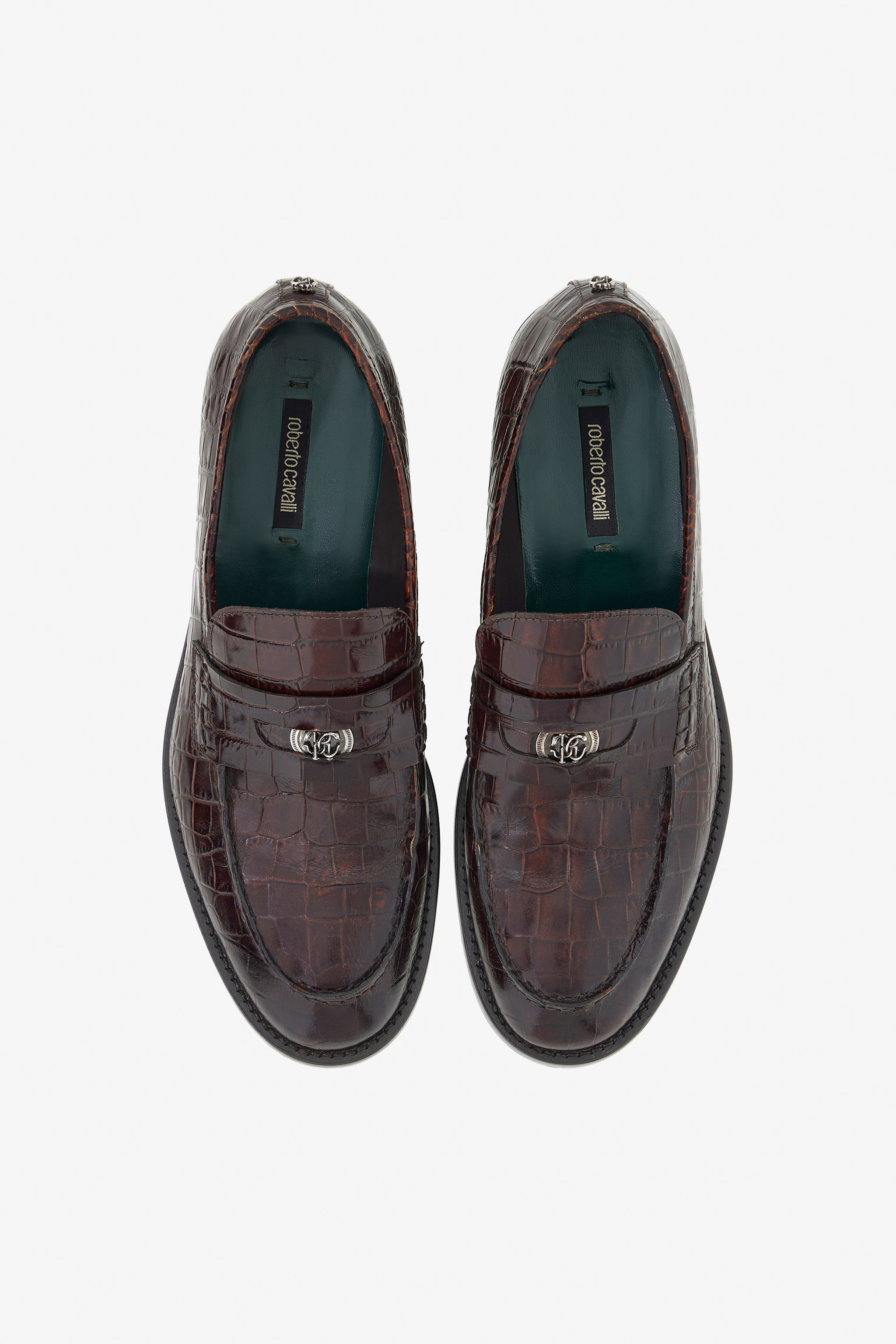 Roberto Cavalli Leather Loafers In Dark Brown