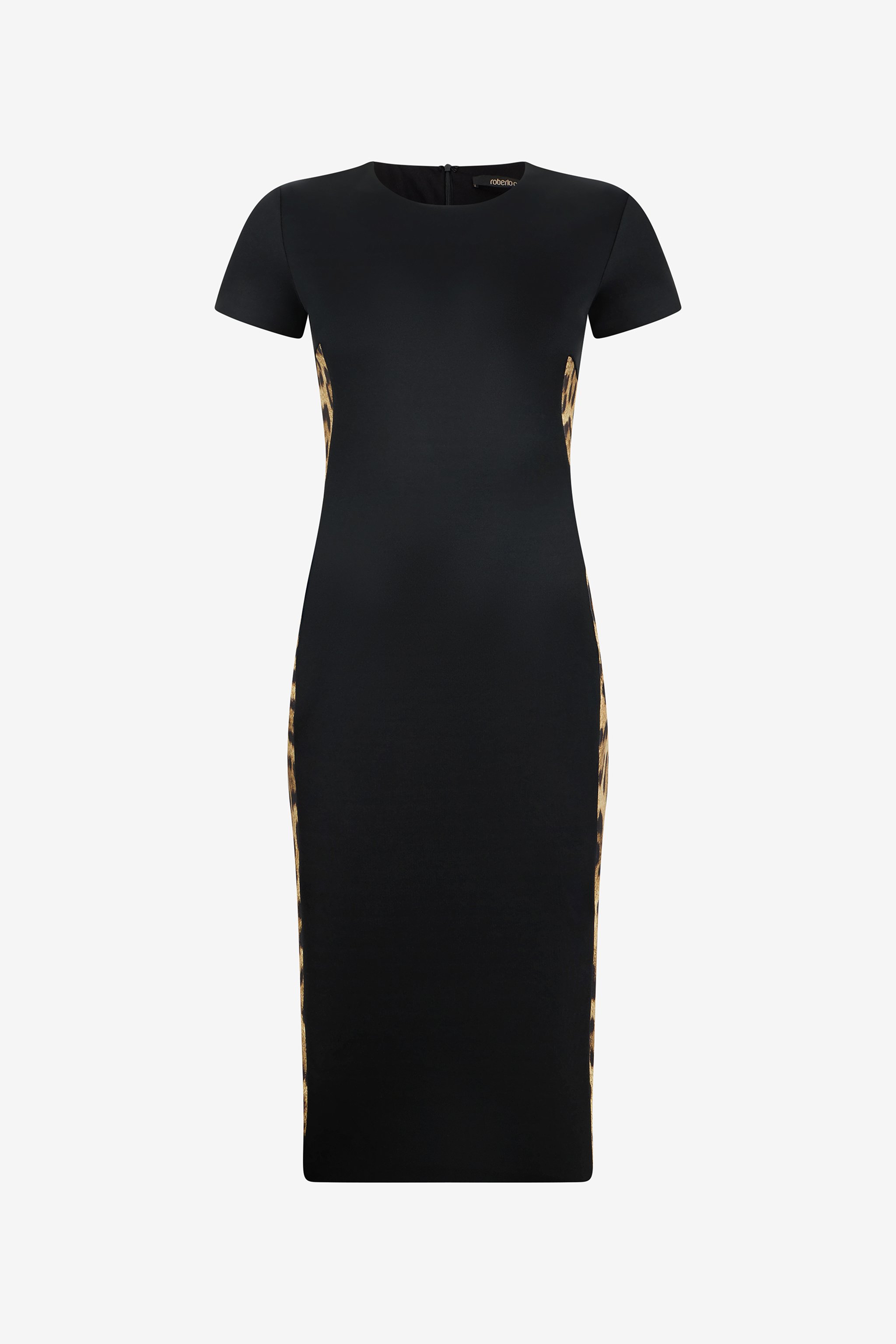 Roberto Cavalli Black Midi Dress With Leopard Print Panels In Black