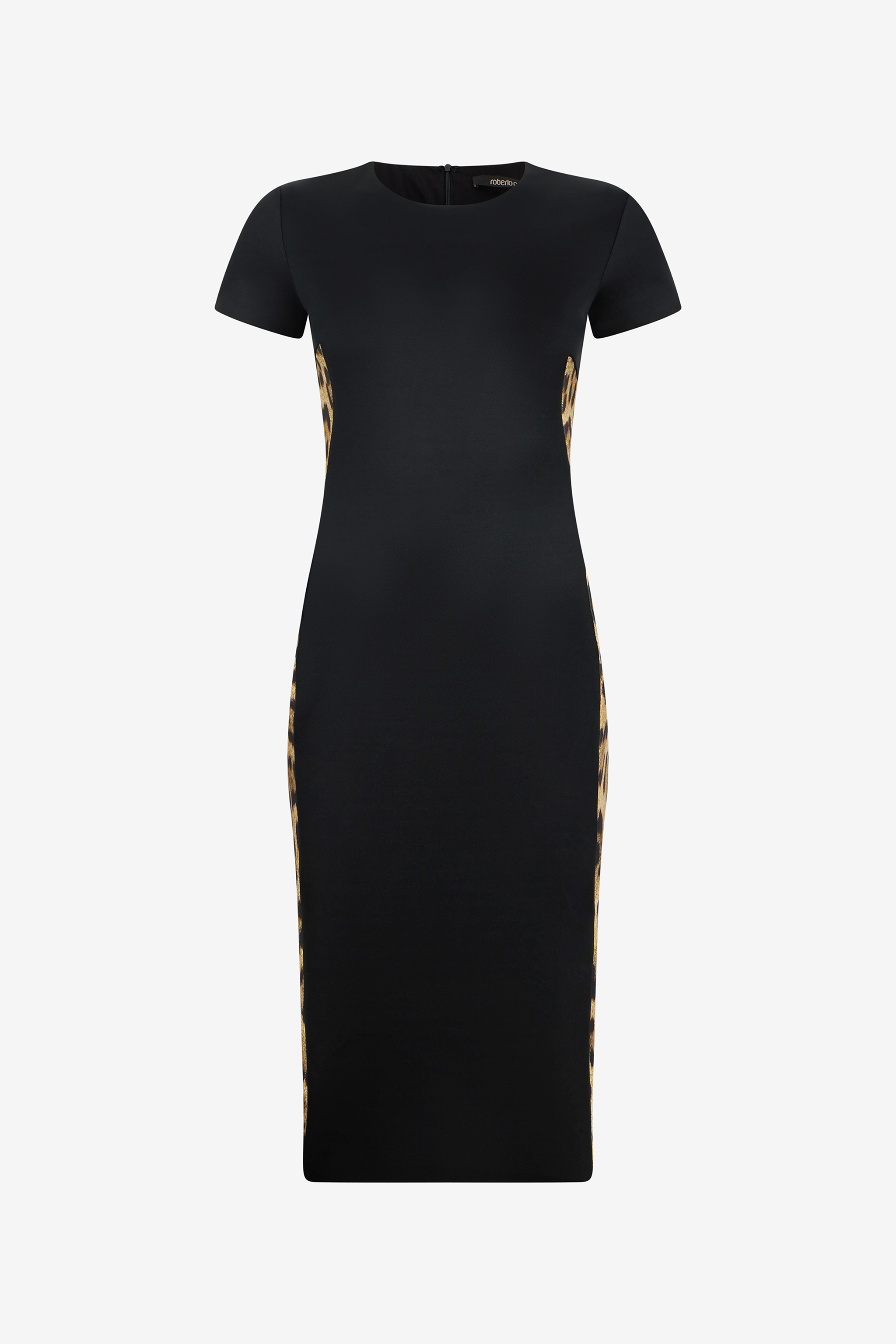 Roberto Cavalli Women's Black Midi Dress With Leopard Print Panels - Ready To Wear /Jaguar