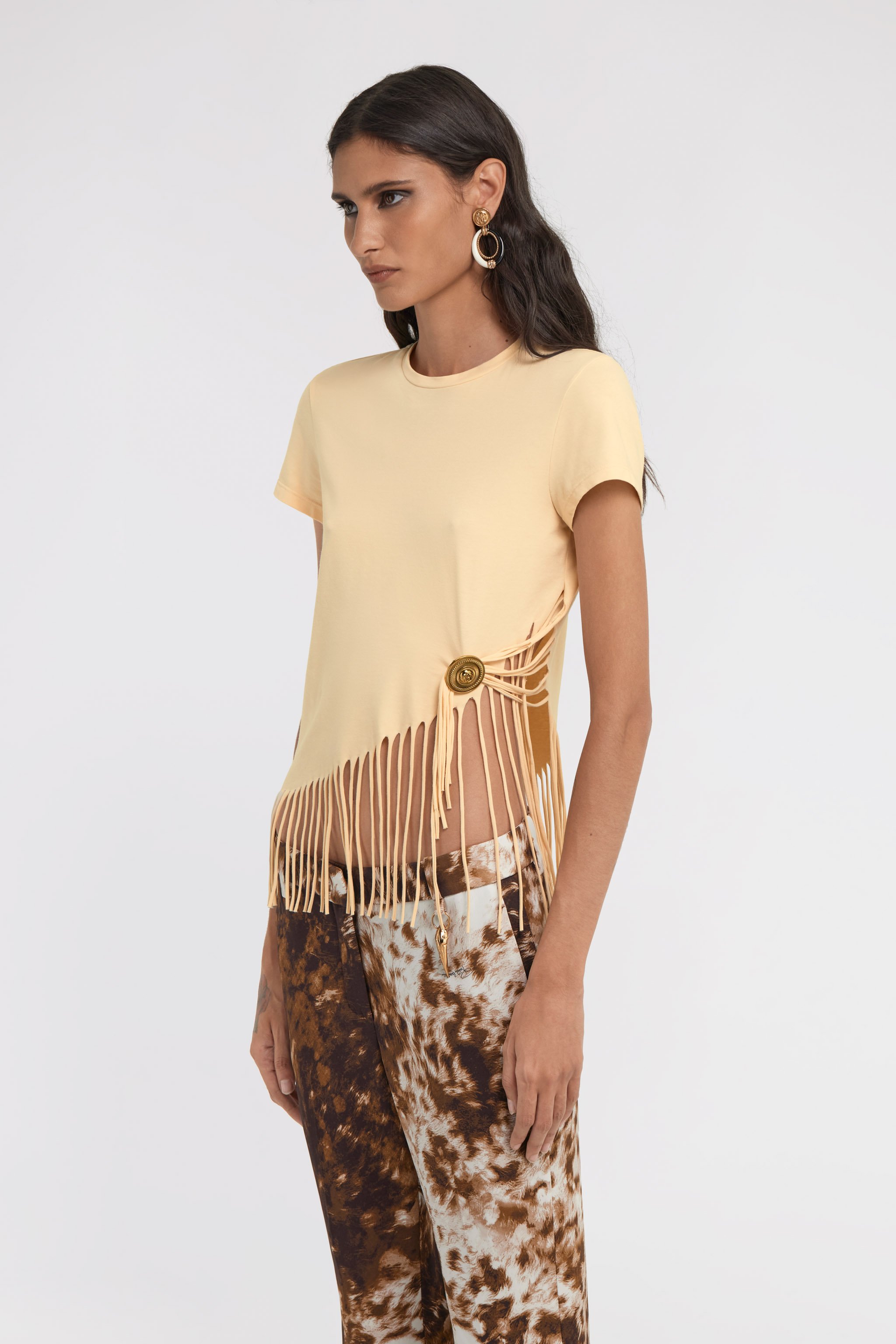 Roberto Cavalli Fringe-trim T-shirt In Ivory
