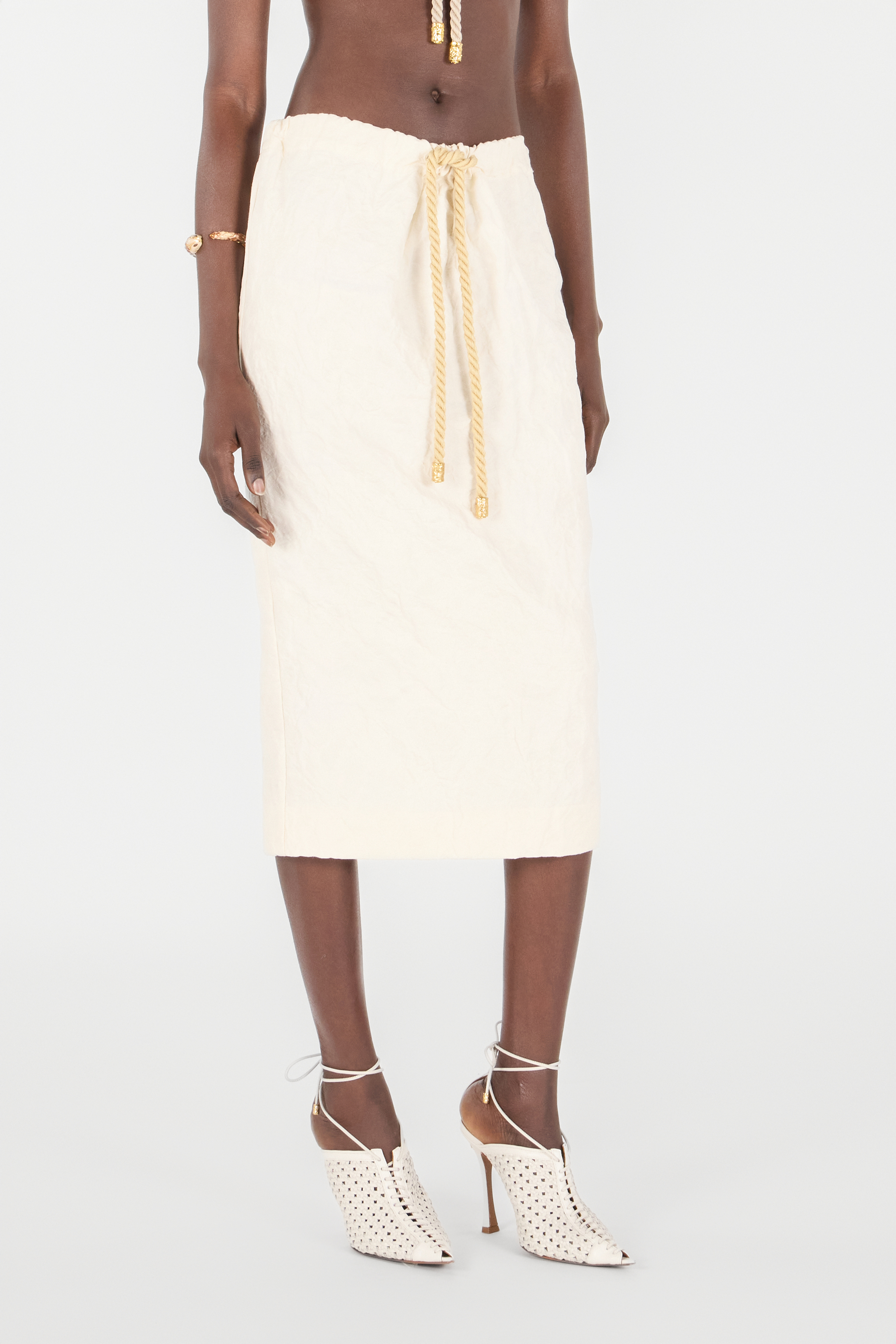 Shop Roberto Cavalli Midi-rock Mit Kordelzug In Ivory