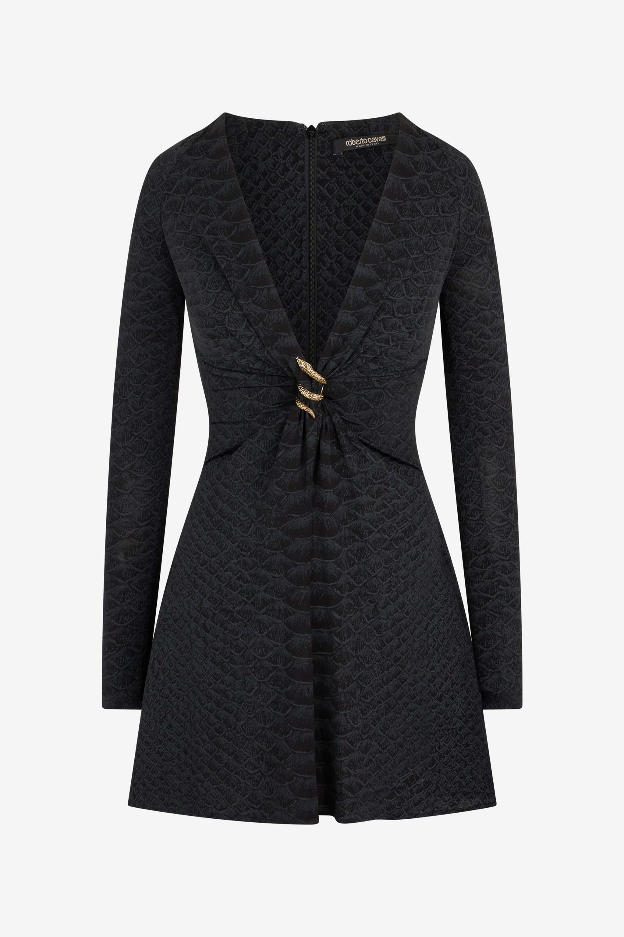 Roberto Cavalli Women's Black Dress With Serpentine Print And Jewel Detail - Mini Dresses